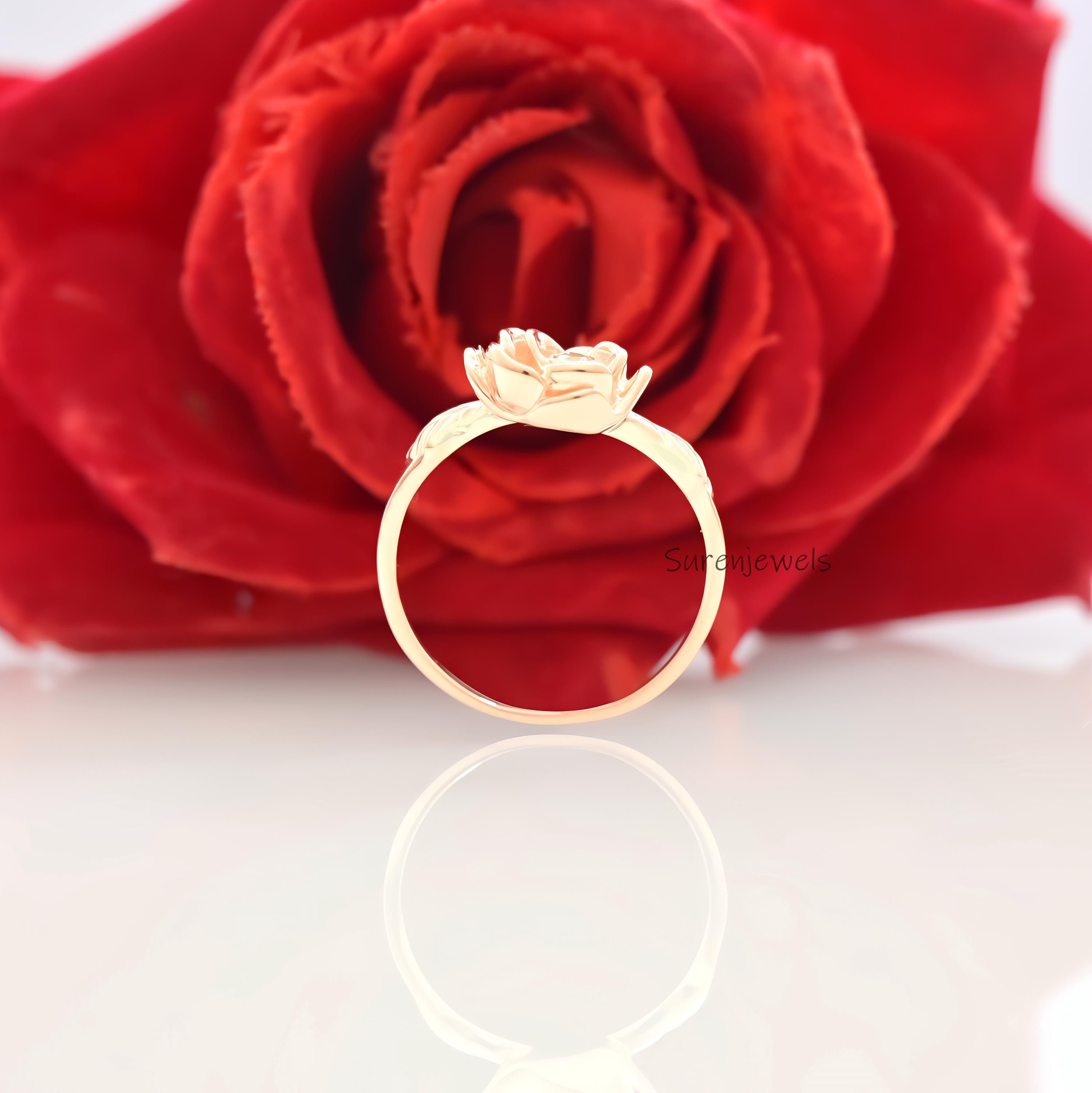 14k Gold Rose Ring: Dainty Flower Jewelry - View 6 - Suren Jewels | SKU: SJR2947-SLYGCZ-US-6,SJR2996-SLYGCZ-US-7.5