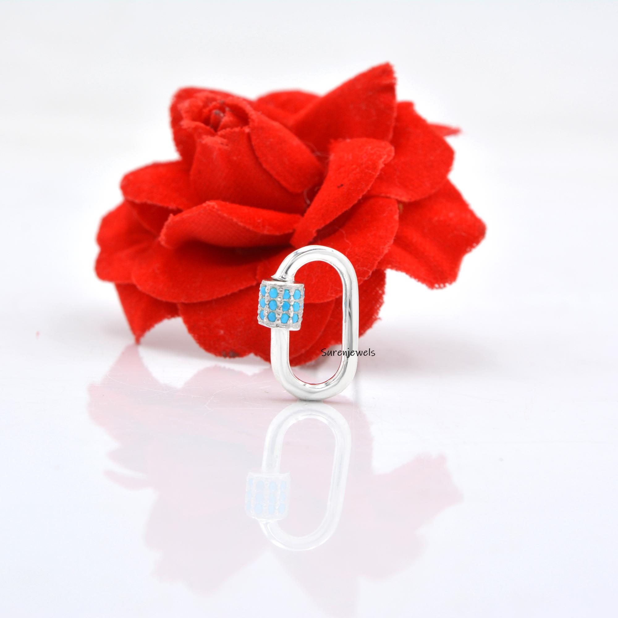 14K Gold Carabiner Lock: Handmade Pendant with Diamond, Turquoise, Rose Quartz - View 6 - Suren Jewels | SKU: SJC102-14KYG,SJ