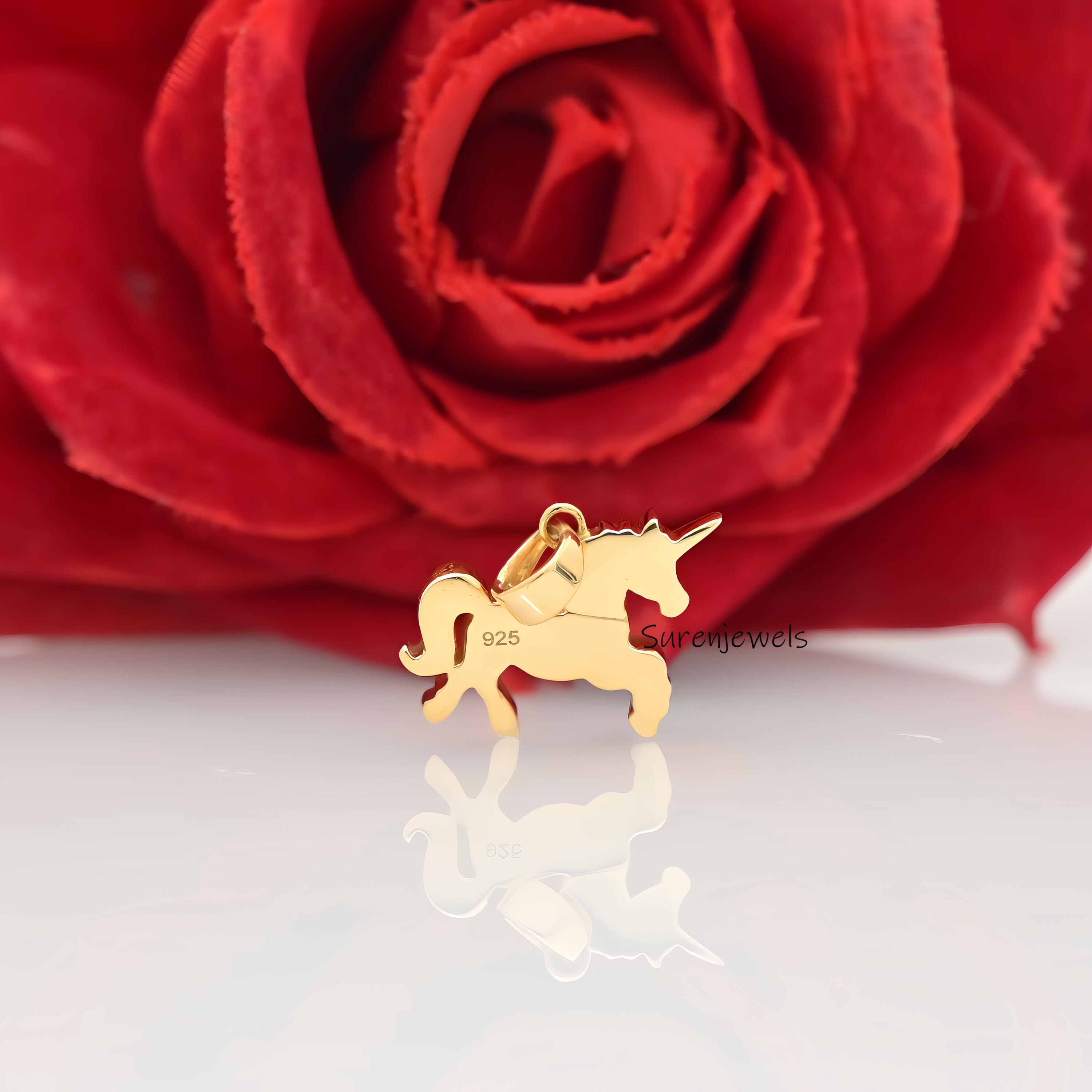 14k Gold Enamel Unicorn Pendant: Pegasus Winged Horse Charm - View 7 - Suren Jewels | SKU: SJP4775-SLYGELWELBK-20M,SJP4720-SL