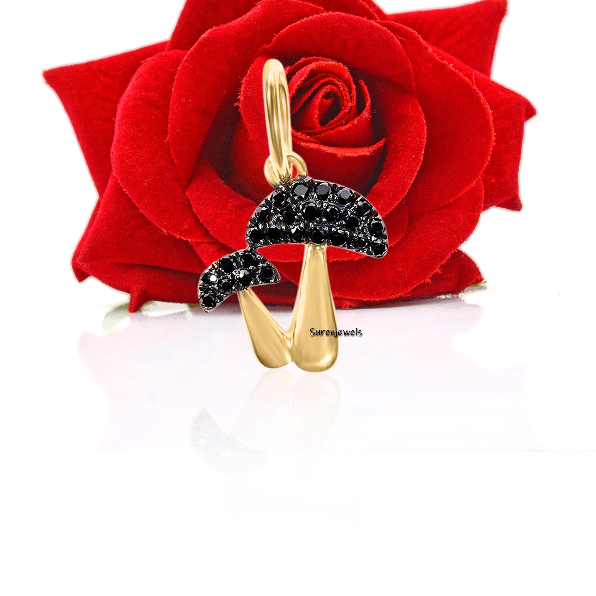 14K Gold Diamond Mushroom Pendant: Pave Magic Jewelry - View 7 - Suren Jewels | SKU: SJP1264-SLYGDI
