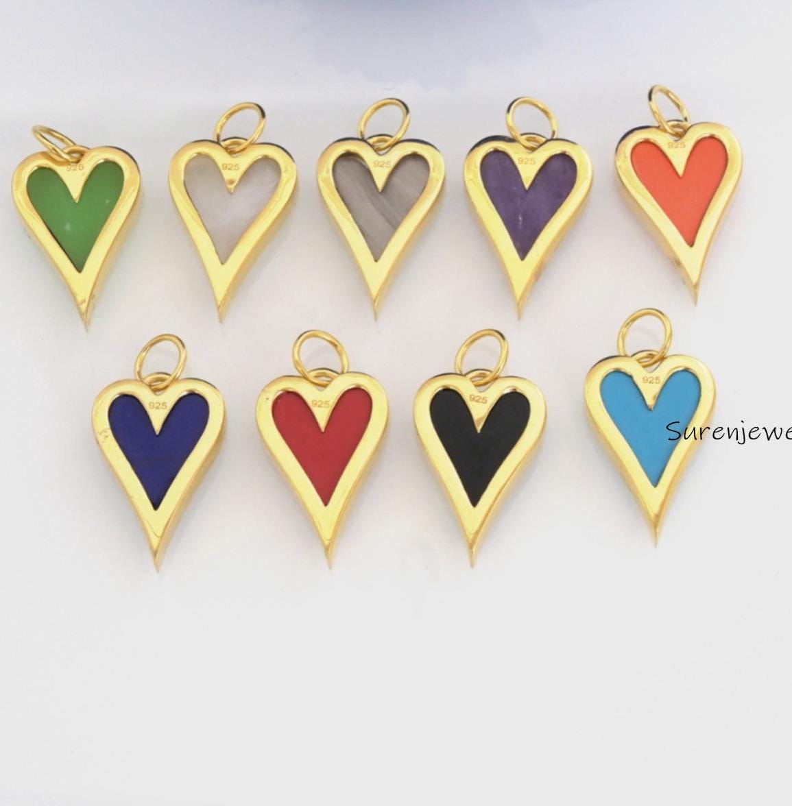 14k Gold Gemstone Heart Pendant: Lapis Lazuli, Turquoise, or Diamond - View 5 - Suren Jewels | SKU: SJP1061-9KYGDILPZ