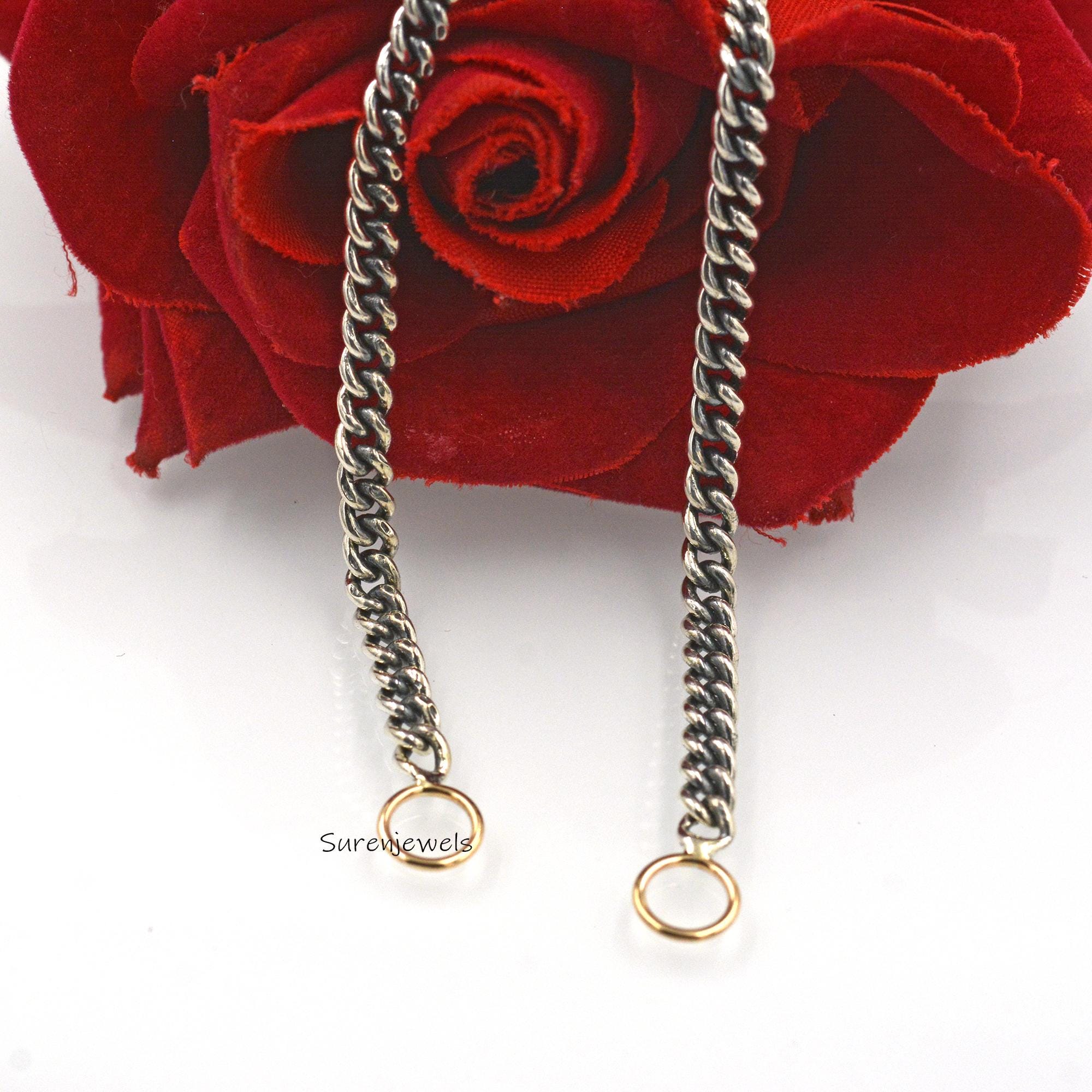 Sterling Silver Curb Chain Necklace: Two-Tone Carabiner Clasp, 18 Inch - View 3 - Suren Jewels | SKU: SJC130/G17