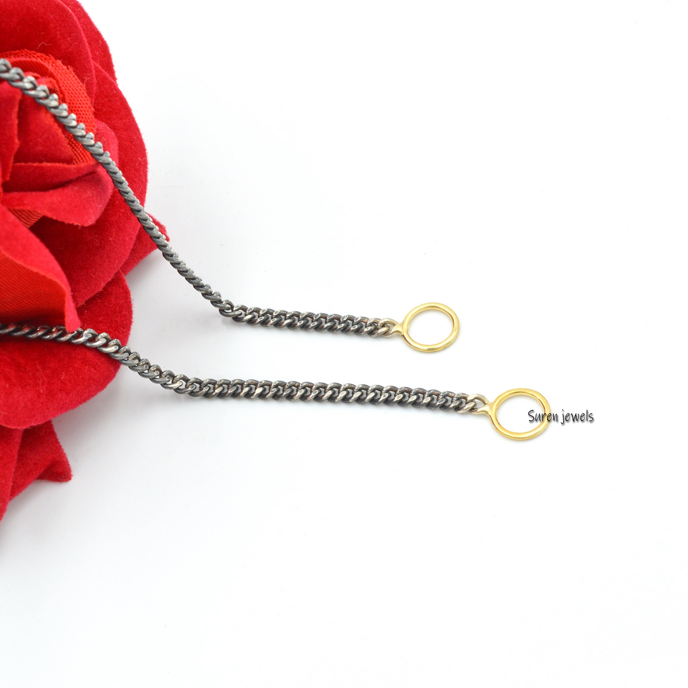 Handmade 925 Silver Curb Chain Necklace with Carabiner Lock - View 2 - Suren Jewels | SKU: SJN234/ G17-SLOX