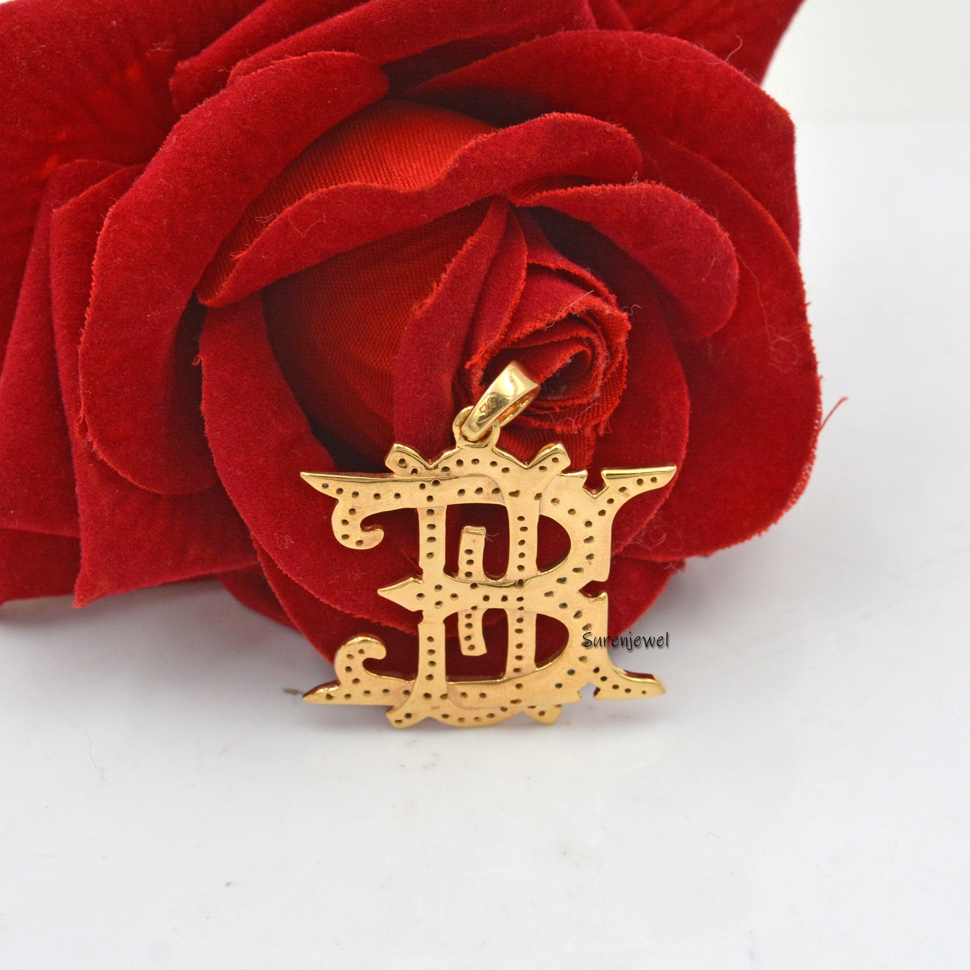 Sterling Silver Diamond Monogram Pendant: Custom Alphabet Jewelry - View 3 - Suren Jewels | SKU: SJP424-SLOXDI-AS