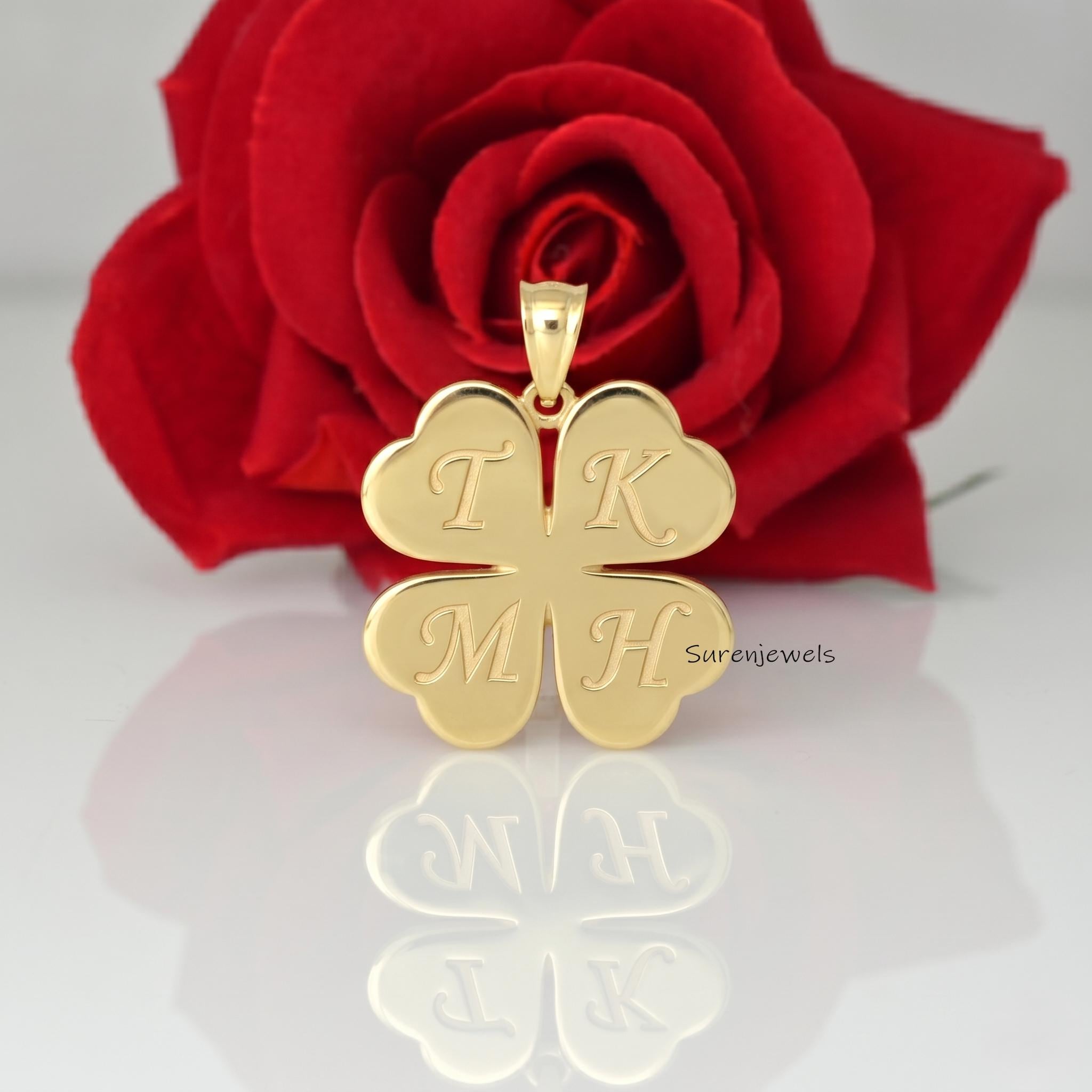 925 Silver Gold Plated Clover Pendant, 4-letter Initial Pendant Jewelry - View 2 - Suren Jewels | SKU: SJP