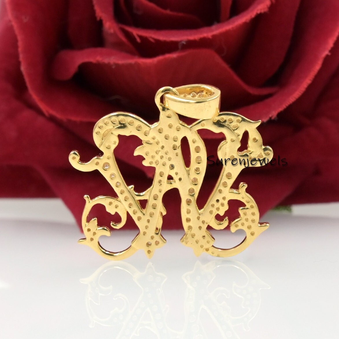 925 Silver Diamond Pave Monogram Pendant - Custom Letter - View 2 - Suren Jewels | SKU: SJP-CZ