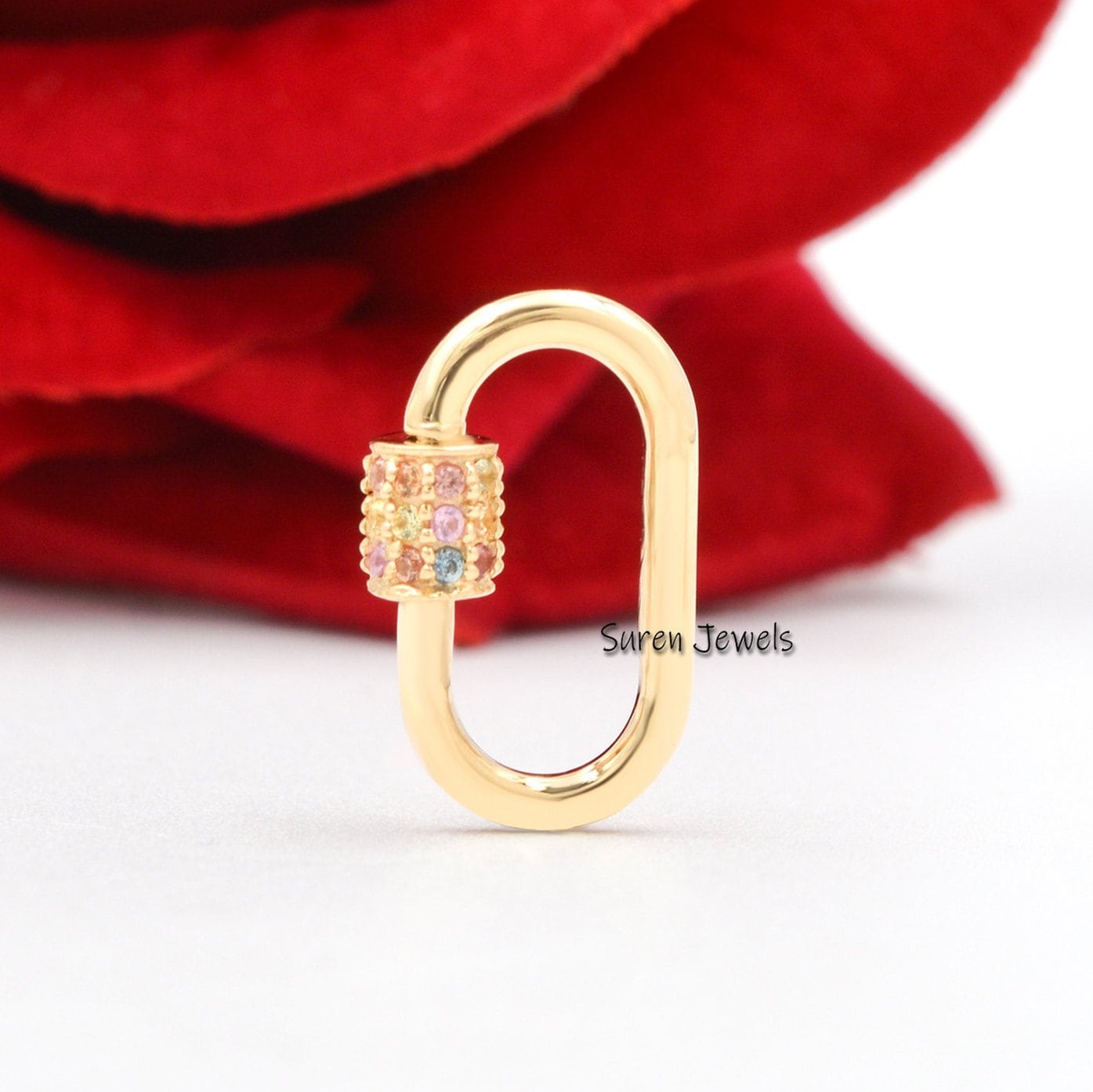 18k Gold Gemstone Carabiner Lock: Handmade Jewelry Clasp - View 2 - Suren Jewels | SKU: SJC132-18KYGMT