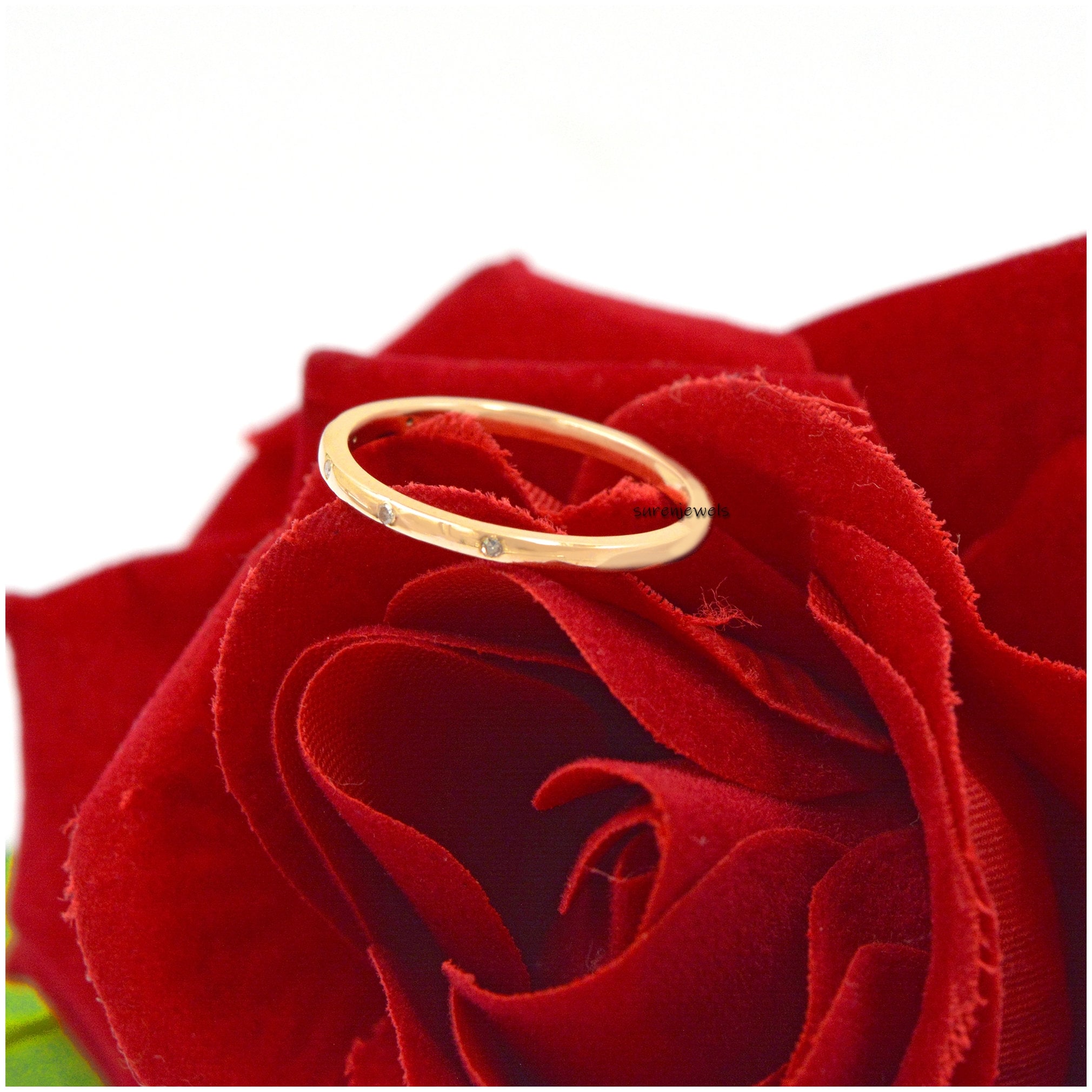 Flush Set Diamond Wedding Band: 925 Silver Eternity Ring - View 2 - Suren Jewels | SKU: SJR08-SLYGDI-5S/SJR911-SLYGDI-10