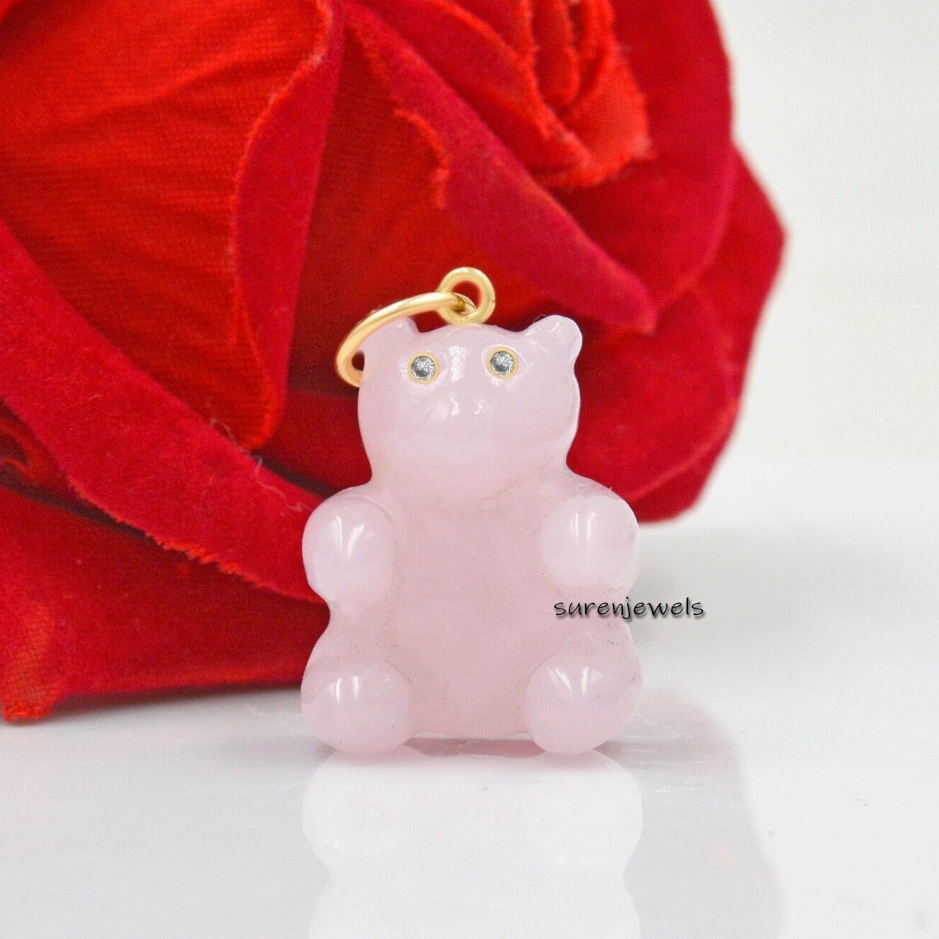 14K Gold Plated Gemstone Teddy Bear Pendant: Carved Candy Jewelry - View 2 - Suren Jewels | SKU: SJP1209-SLYGRQ