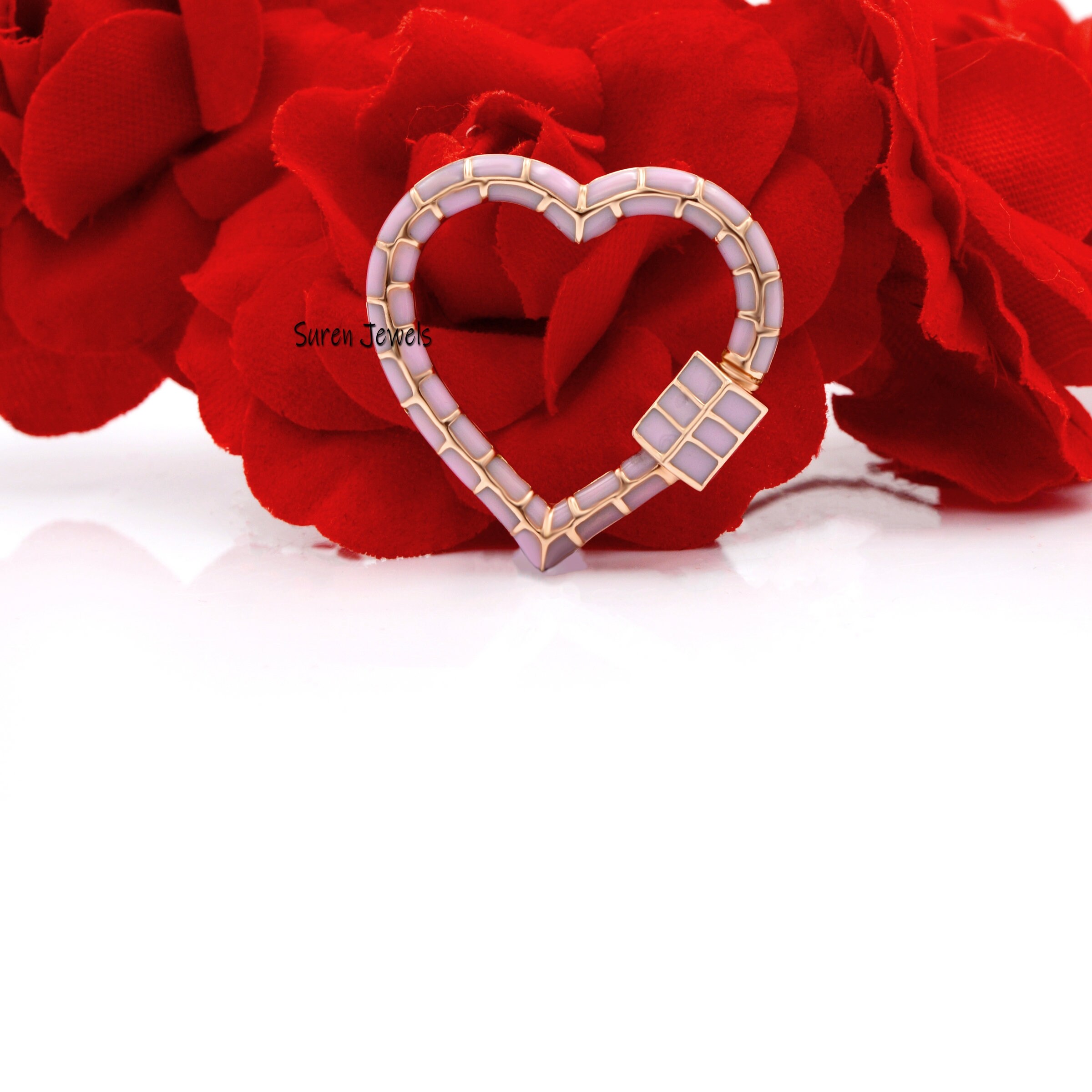 Enamel Heart Carabiner Lock: 925 Silver or Gold - View 2 - Suren Jewels | SKU: SJC39-SLYGELB