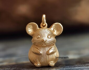 Solid 14k Gold Mouse Pendant: Designer Animal Jewelry UK