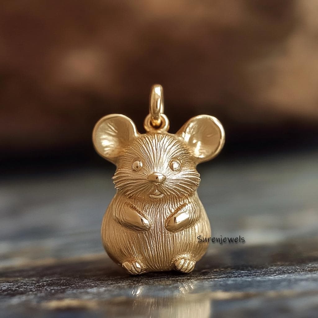 Solid 14k Gold Mouse Pendant: Designer Animal Jewelry - View 3 - Suren Jewels | SKU: SJP4321-SLNSBS-20M,SJP4873-SLYG-20M,SJP4