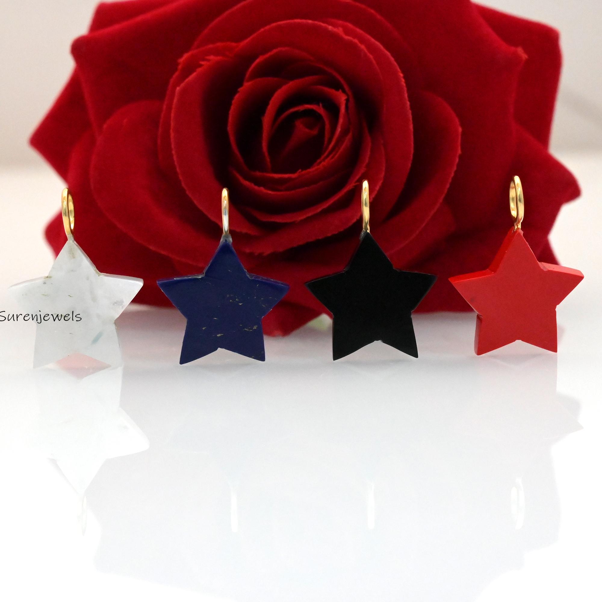 Carved Gemstone Star Pendant: Turquoise, Malachite, Lapis, Handmade Charm - View 3 - Suren Jewels | SKU: SJP3359