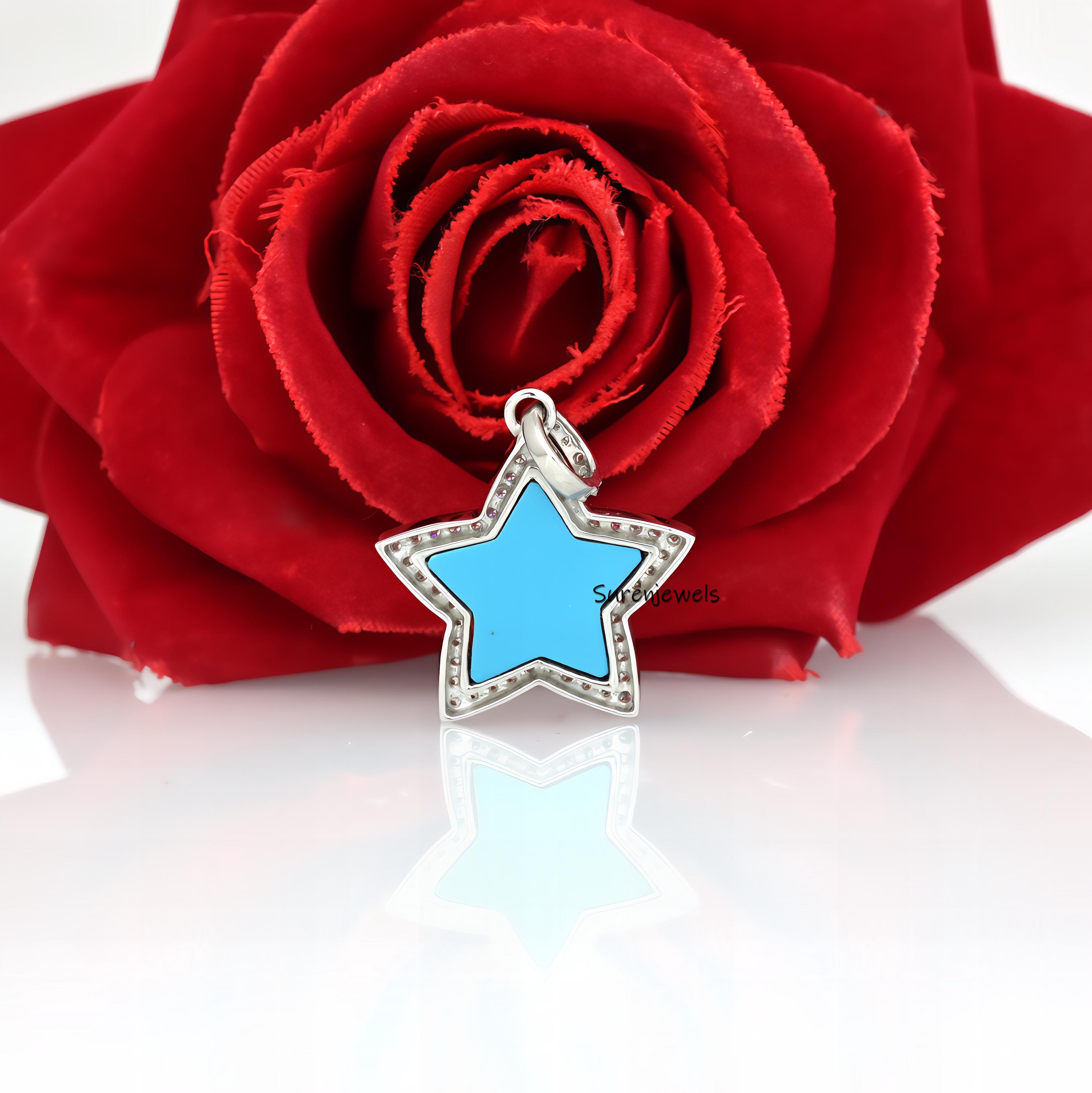 Handmade 14K Gold Gemstone Star Pendant: Pave Diamond Charm - View 5 - Suren Jewels | SKU: SJP3349-SLWGPOPCZ-30M