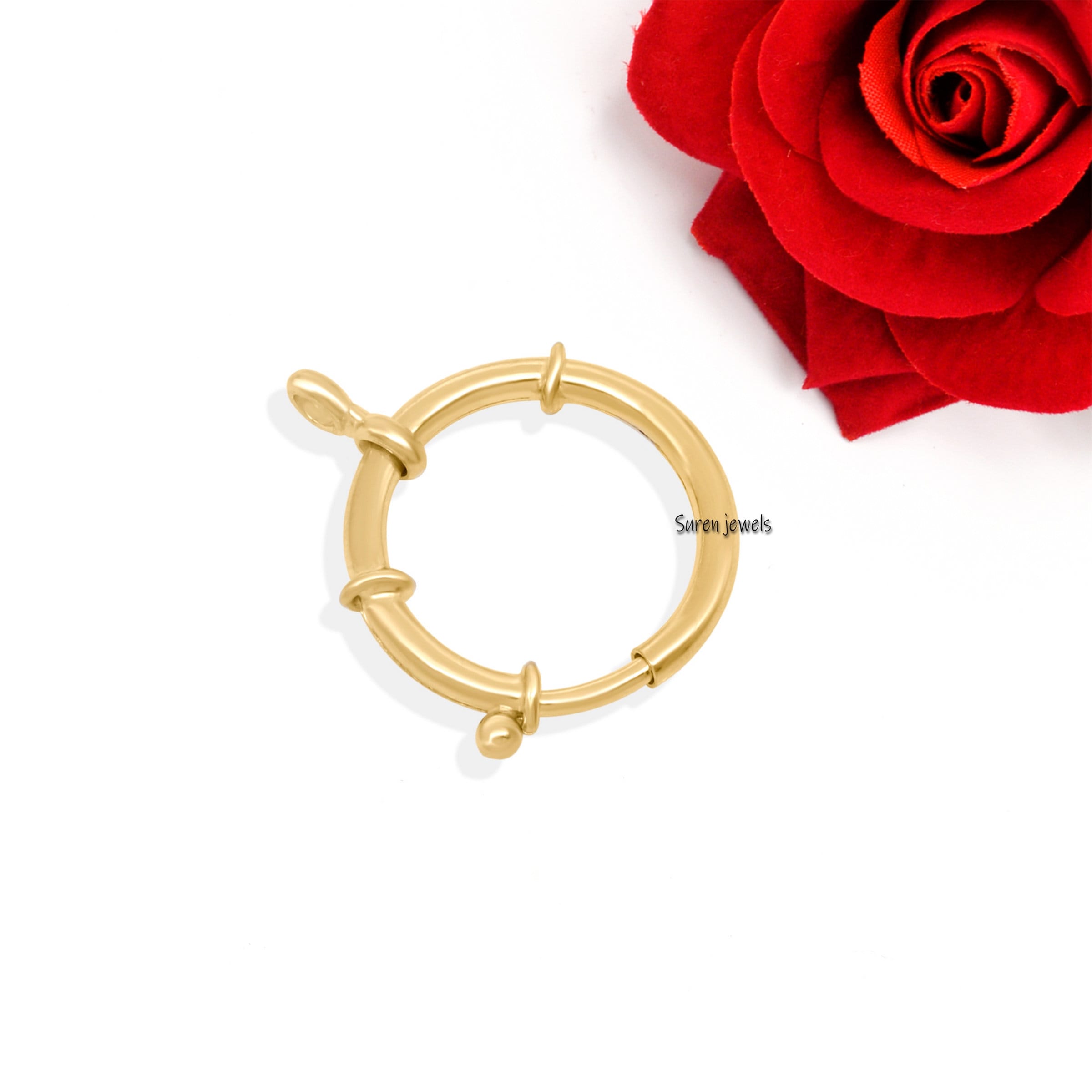 14k Gold Spring Ring Clasp: Charm Pendant Necklace Connector - View 6 - Suren Jewels | SKU: SJF137-SLNS-12M