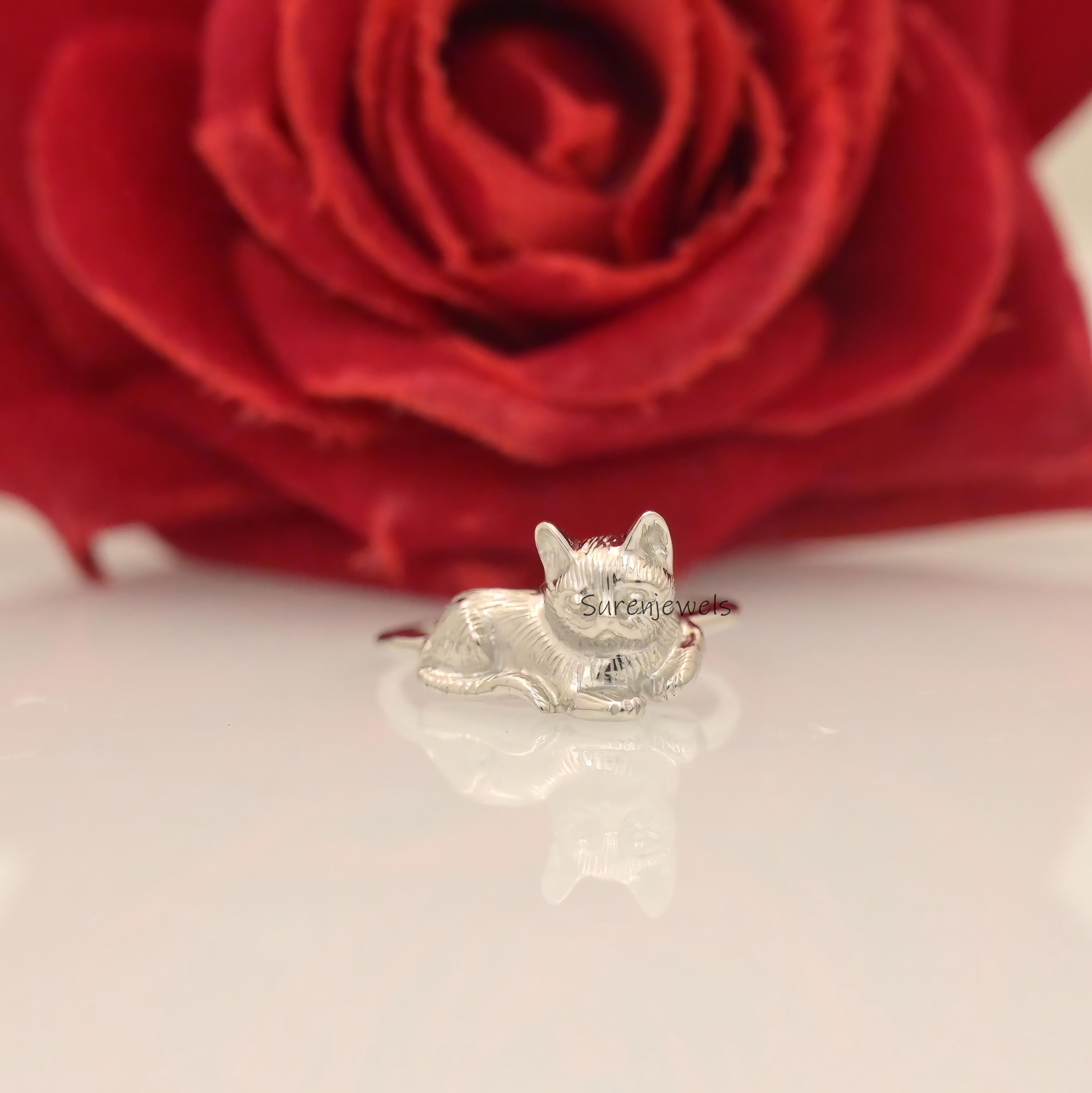 Solid 14k Gold Cat Ring: Handmade Animal Jewelry - View 5 - Suren Jewels | SKU: SJR2912-SLYG-US-7,SJR2920-SLYG-US-6