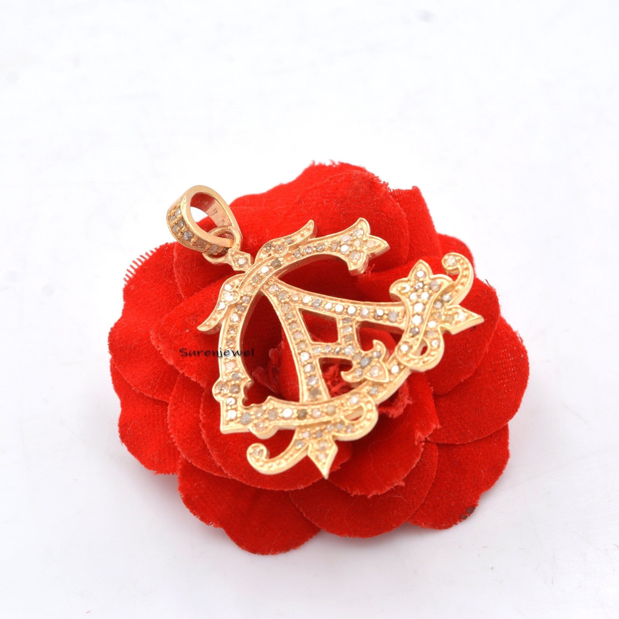 Pave Diamond 925 Sterling Silver Monogram Pendant - Suren Jewels | SKU: SJP102-SLRHDI-N24-18I-925