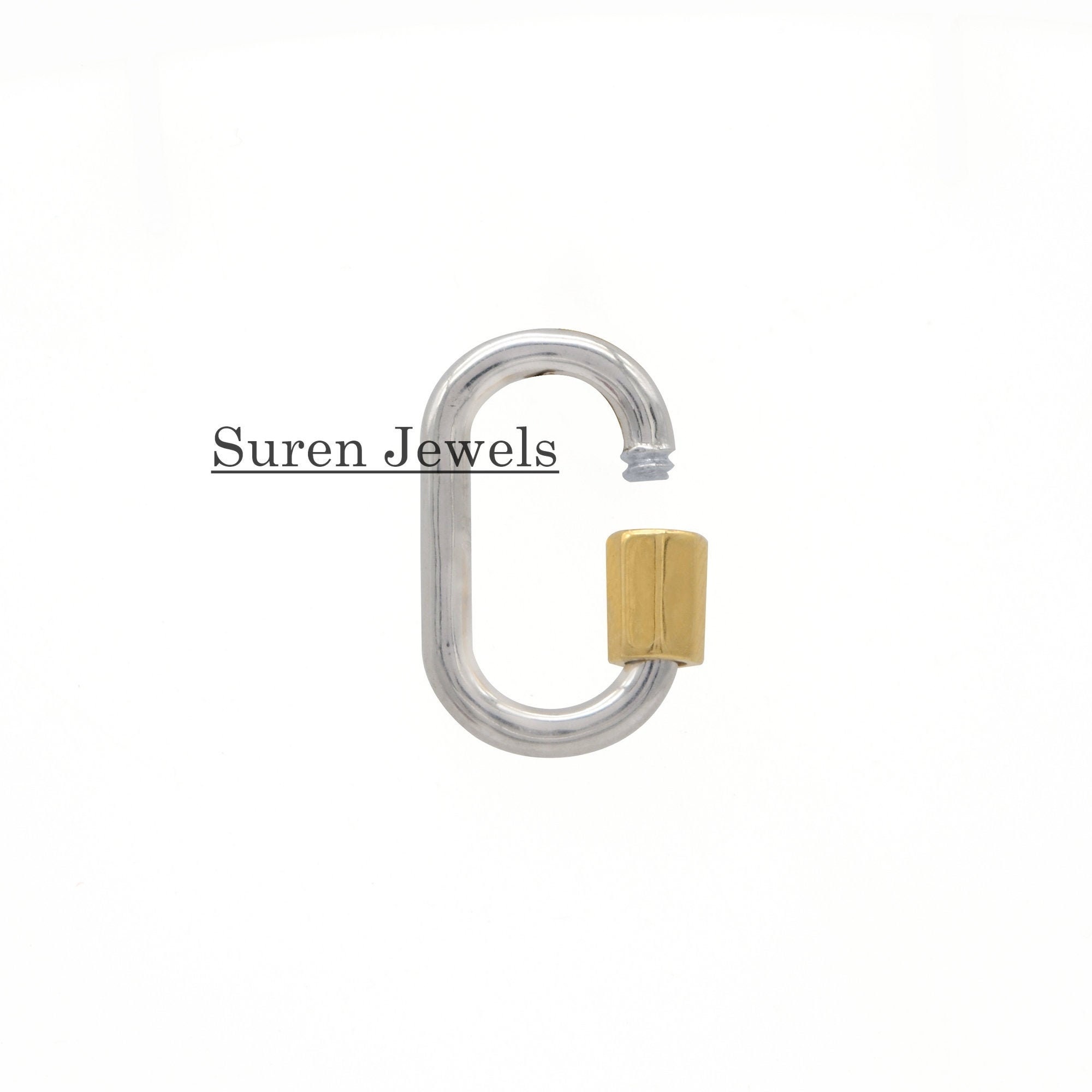 Sterling Silver Carabiner Lock: Yellow Gold Plated Screw, Jewelry Connector - View 2 - Suren Jewels | SKU: SJC130-SLRGRH-925-