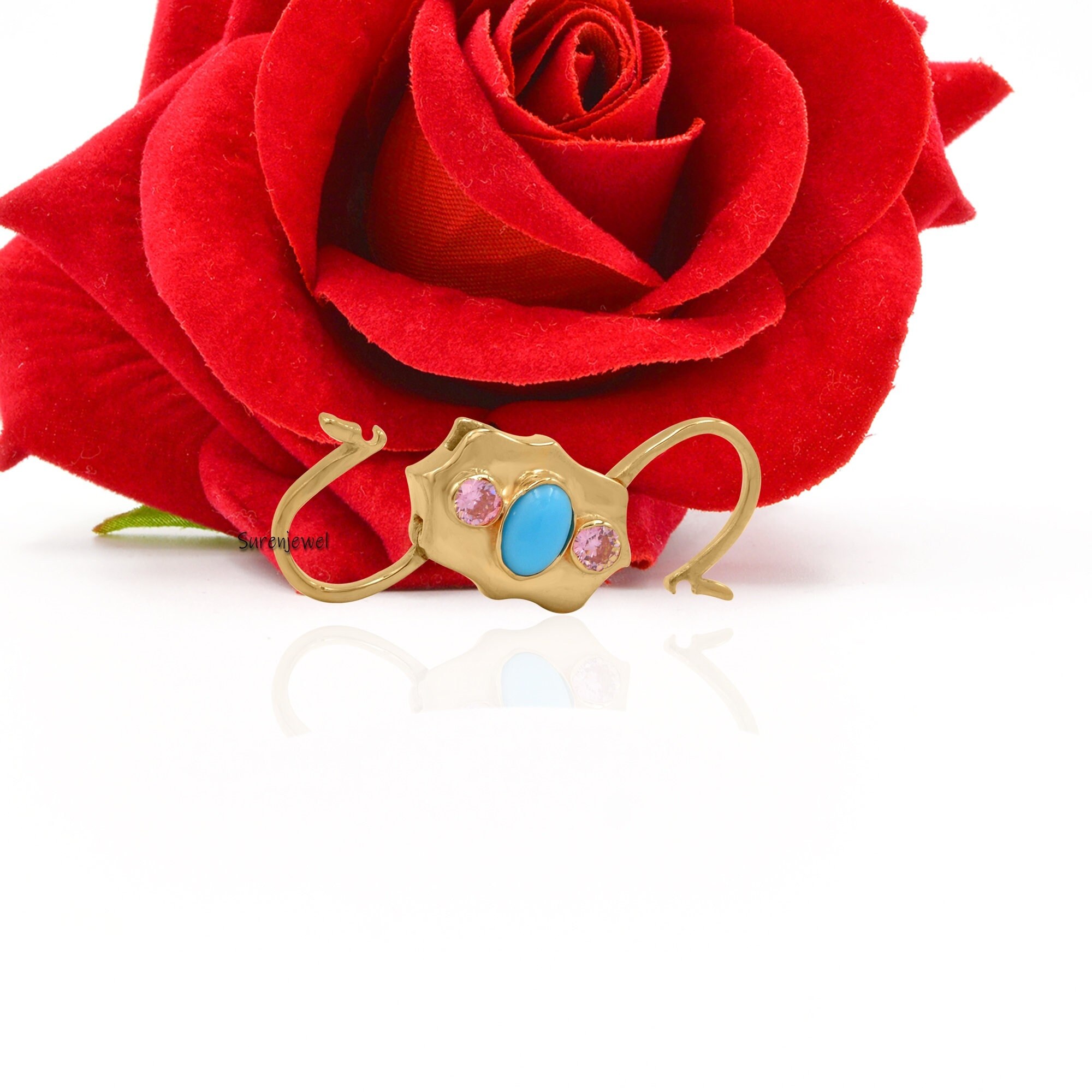 Turquoise & Pink Quartz Padlock: 14k Gold Vermeil Connector - View 4 - Suren Jewels | SKU: SJP68-SLYGTQPQ-N22-18I-925