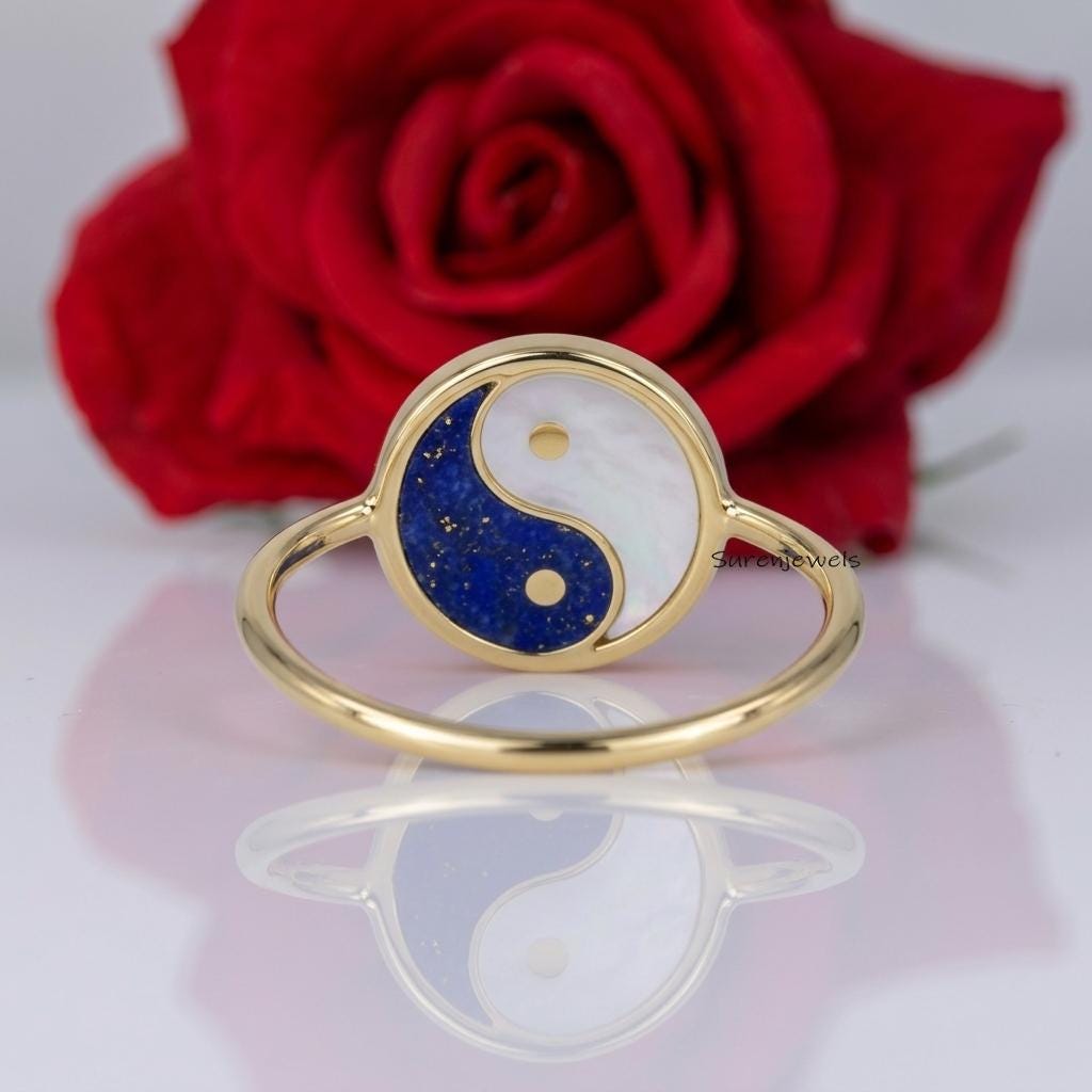 Lapis & MOP Yin Yang Ring, Yin Yang Ring, Spiritual Yin Yang Jewelry, Chinese Symbol Ring, Gemstone Yin Yang, Designer MOP Yi