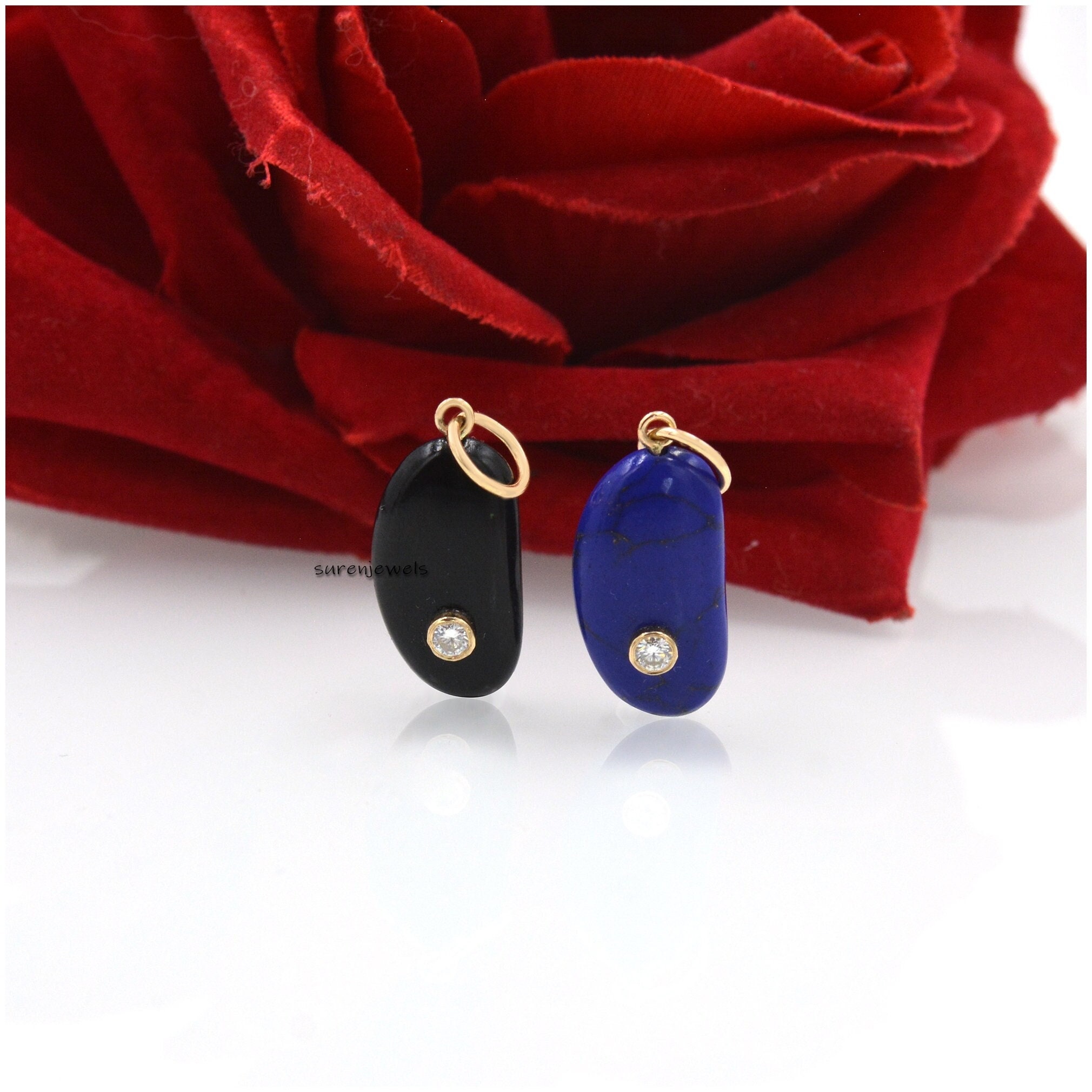 14k Gold Gemstone Kidney Bean Charm: Solid Gold Lucky Pendant - View 2 - Suren Jewels | SKU: SJP1479-9KYGBOMN