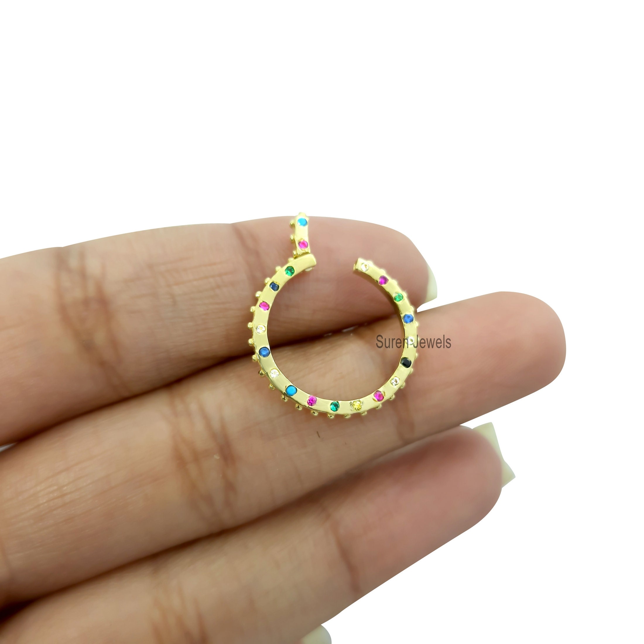 14K Gold Plated Charm Enhancer with Multi Stone - View 7 - Suren Jewels | SKU: SJP655-SLYGMTCS-18M