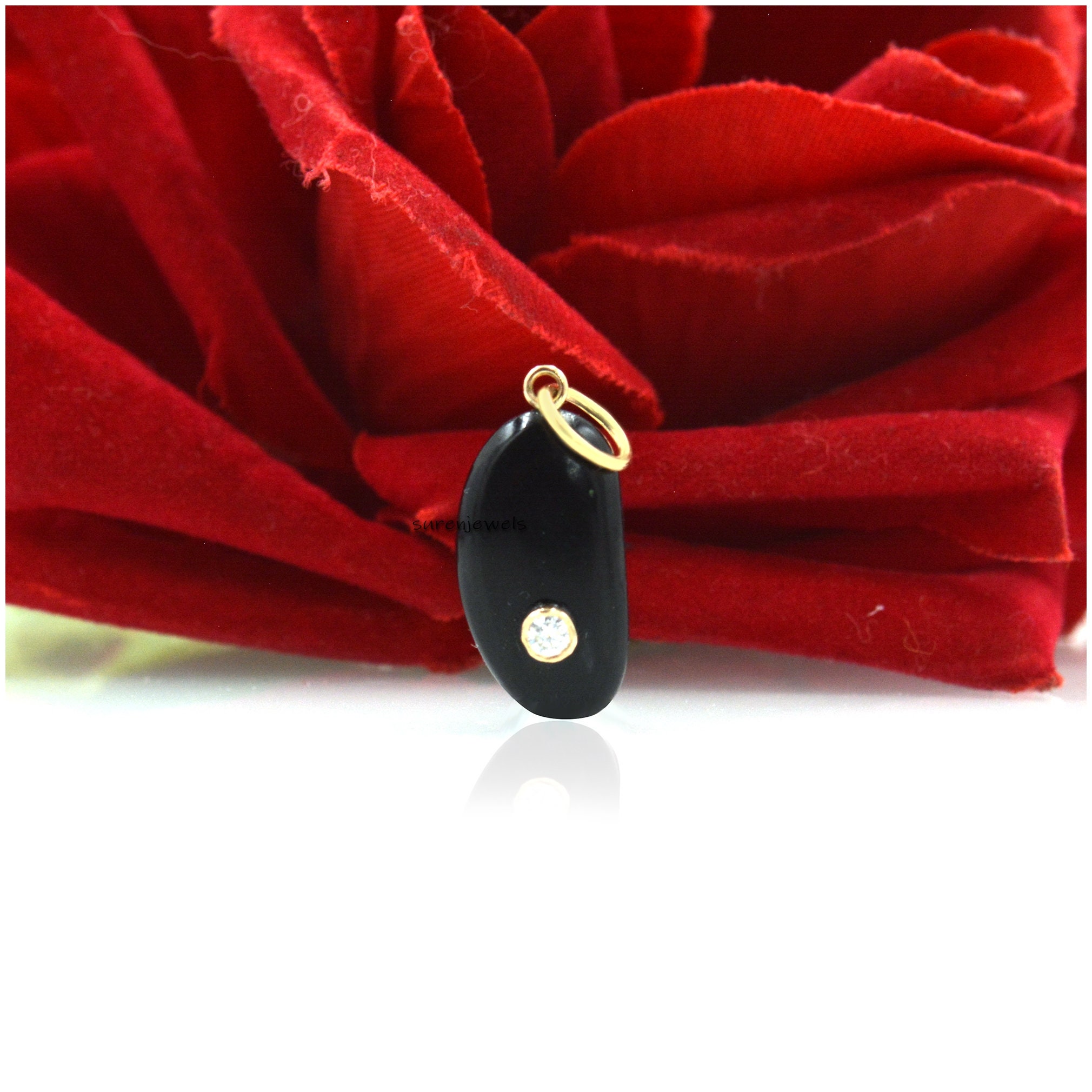 14k Gold Gemstone Kidney Bean Charm: Solid Gold Lucky Pendant - View 5 - Suren Jewels | SKU: SJP1479-9KYGBOMN