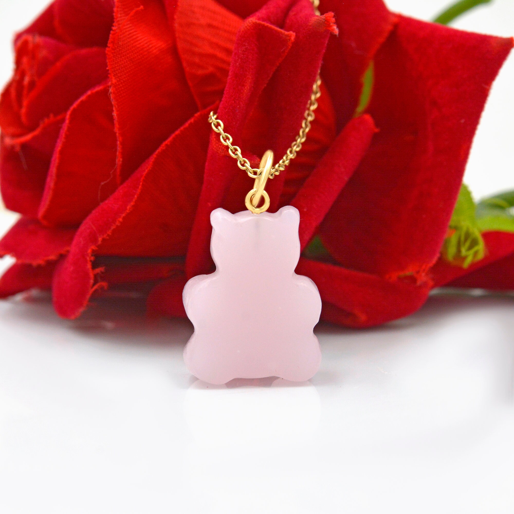 14K Gold Plated Gemstone Teddy Bear Pendant: Carved Candy Jewelry - View 7 - Suren Jewels | SKU: SJP1209-SLYGRQ