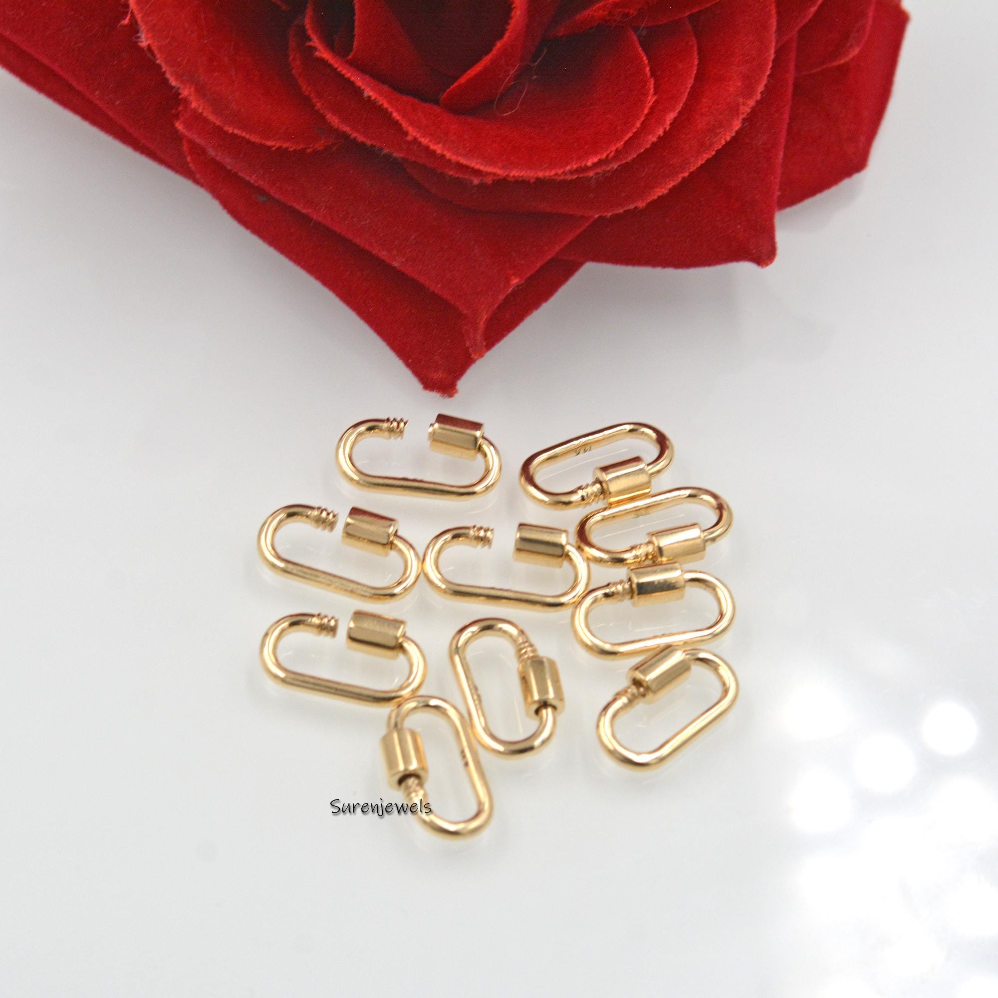 14K Gold Carabiner Lock: Handmade Pendant with Diamond, Turquoise, Rose Quartz - View 4 - Suren Jewels | SKU: SJC102-14KYG,SJ