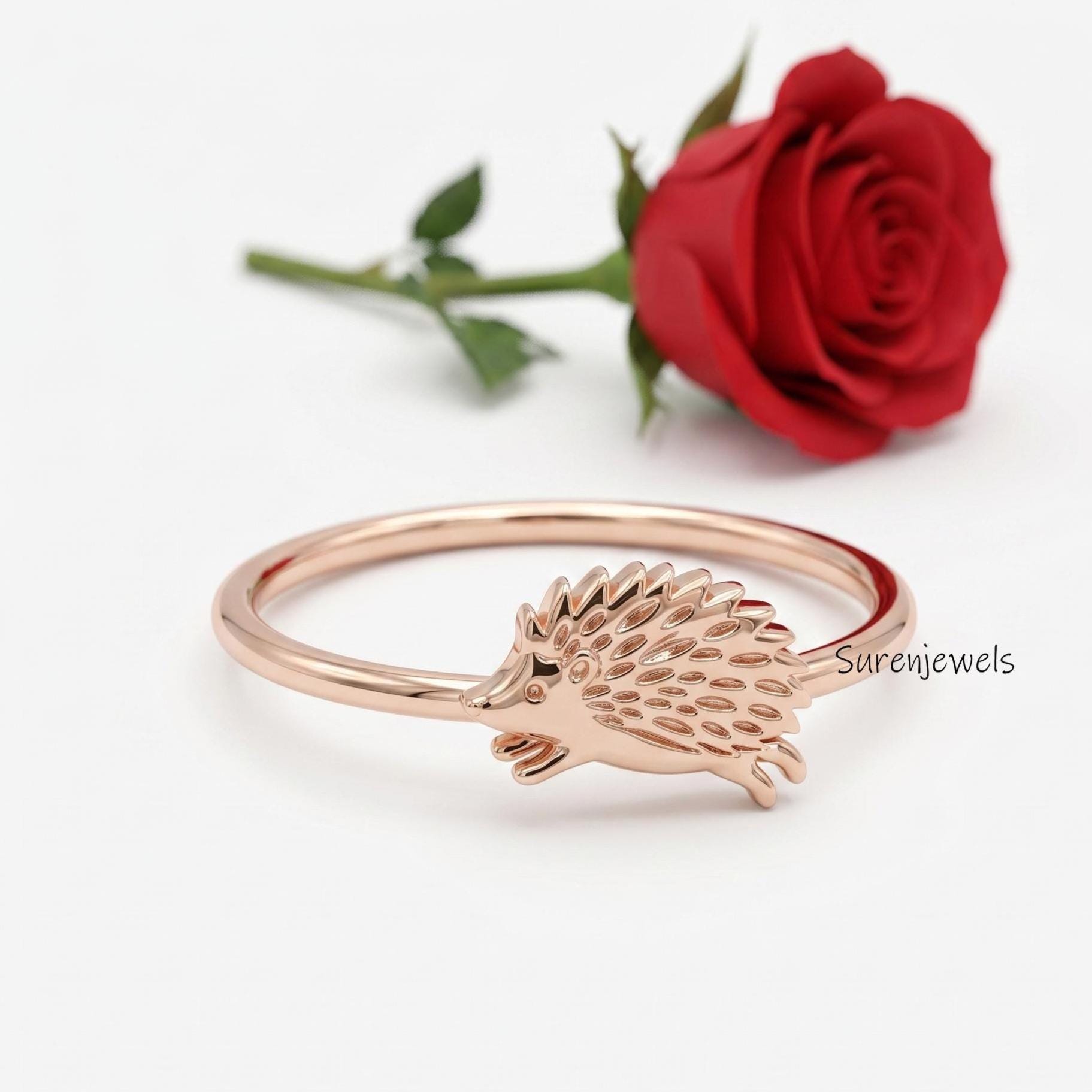 Solid 14K Gold Hedgehog Ring, Dainty Hedgehog Ring, Gold Hedgehog Jewelry, Hedgehog Animal Wear Ring, Hedgehog Ring, Hedgeho
