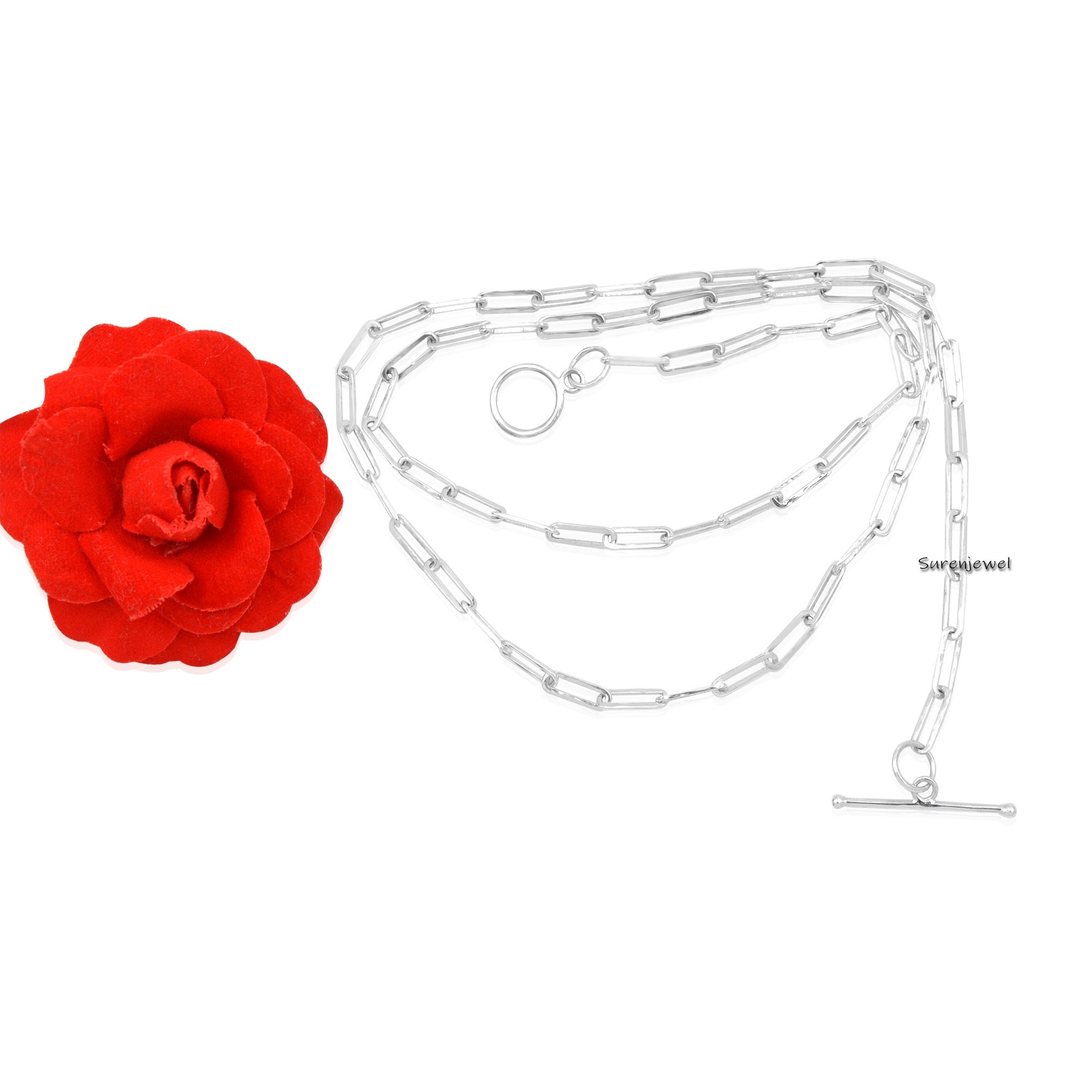 925 Sterling Silver Toggle Clasp Paperclip Link Chain - View 5 - Suren Jewels | SKU: SJN217-SLWG-16I-925