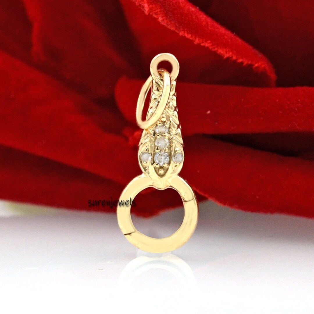 14k Gold Snake Charm Link Lock, 14k Gold Charm Holder, Snake Charm