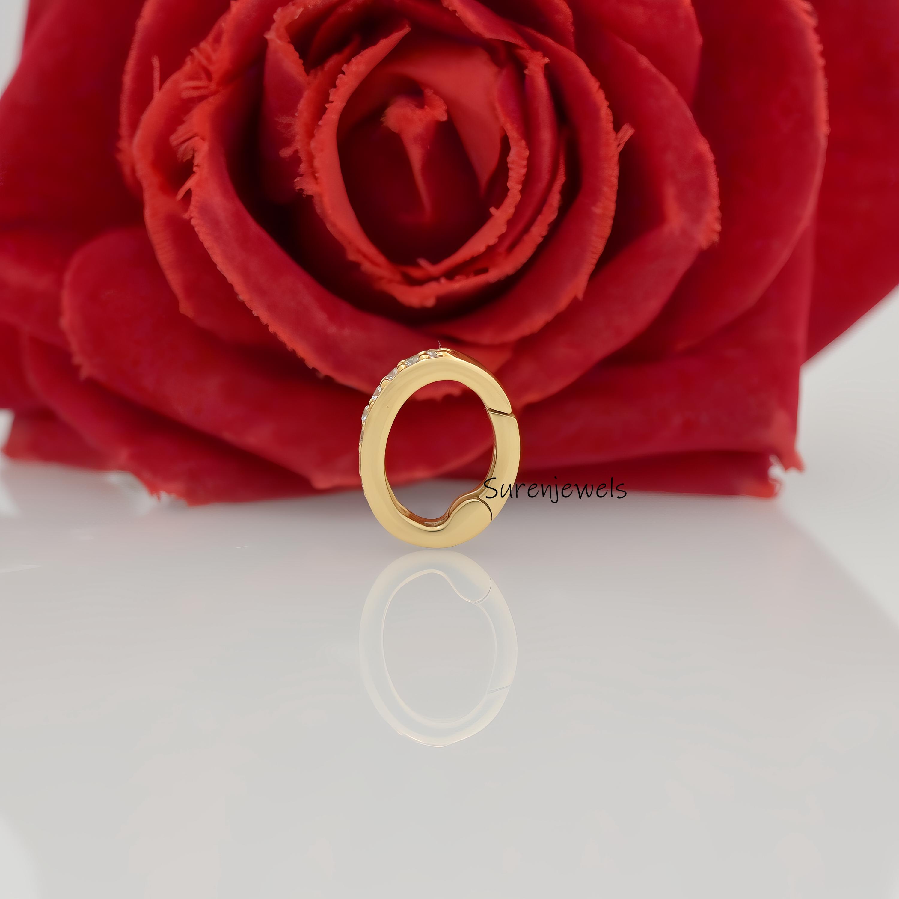 14K Gold Diamond Oval Push Lock Charm Holder: 925 Sterling Silver Necklace Jewelry - View 2 - Suren Jewels | SKU: SJP2000