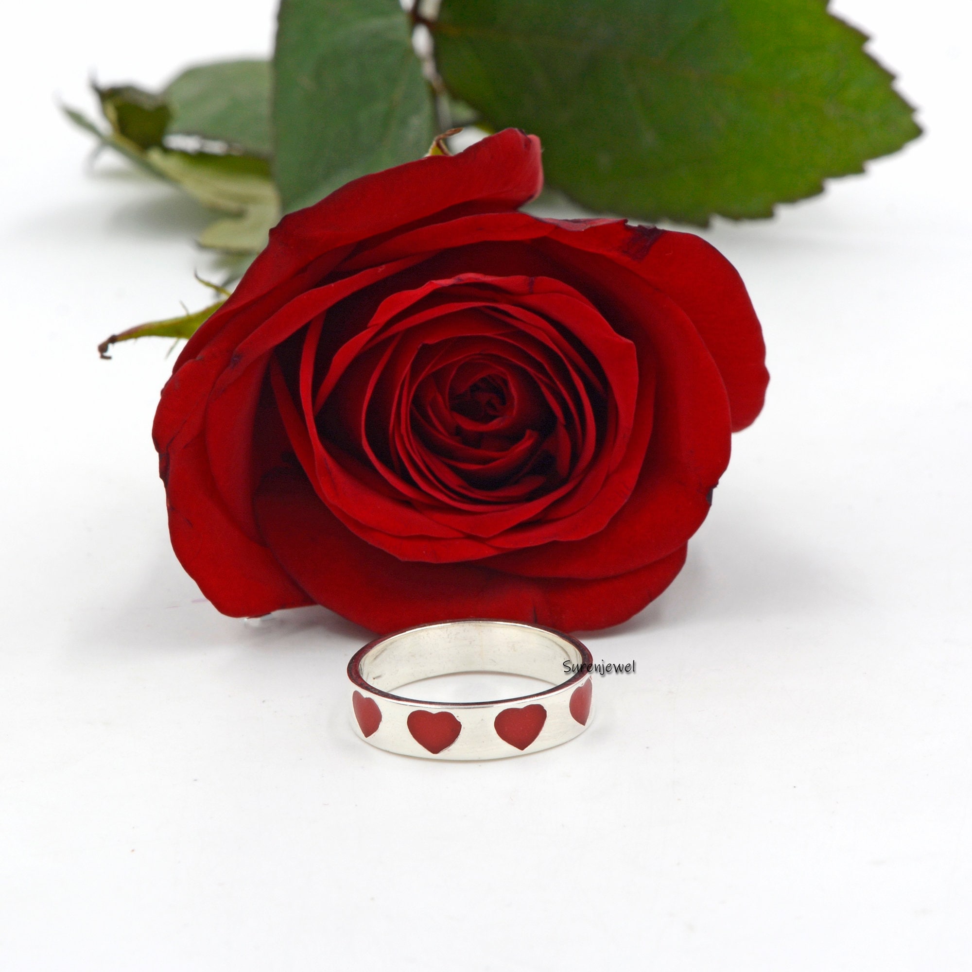 Designer Enamel Heart Ring - 925 Sterling Silver Band - View 2 - Suren Jewels | SKU: SJR694-