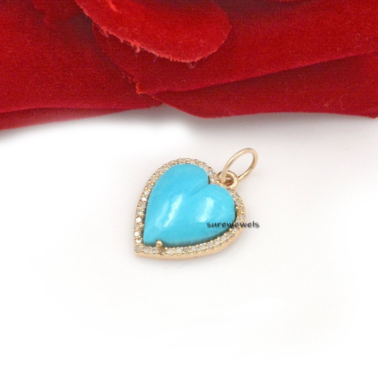 14K Gold Plated Heart Pendant: Gemstone & Moissanite Carved Heart - View 7 - Suren Jewels | SKU: SJP1052-SLYGRQDI-15M