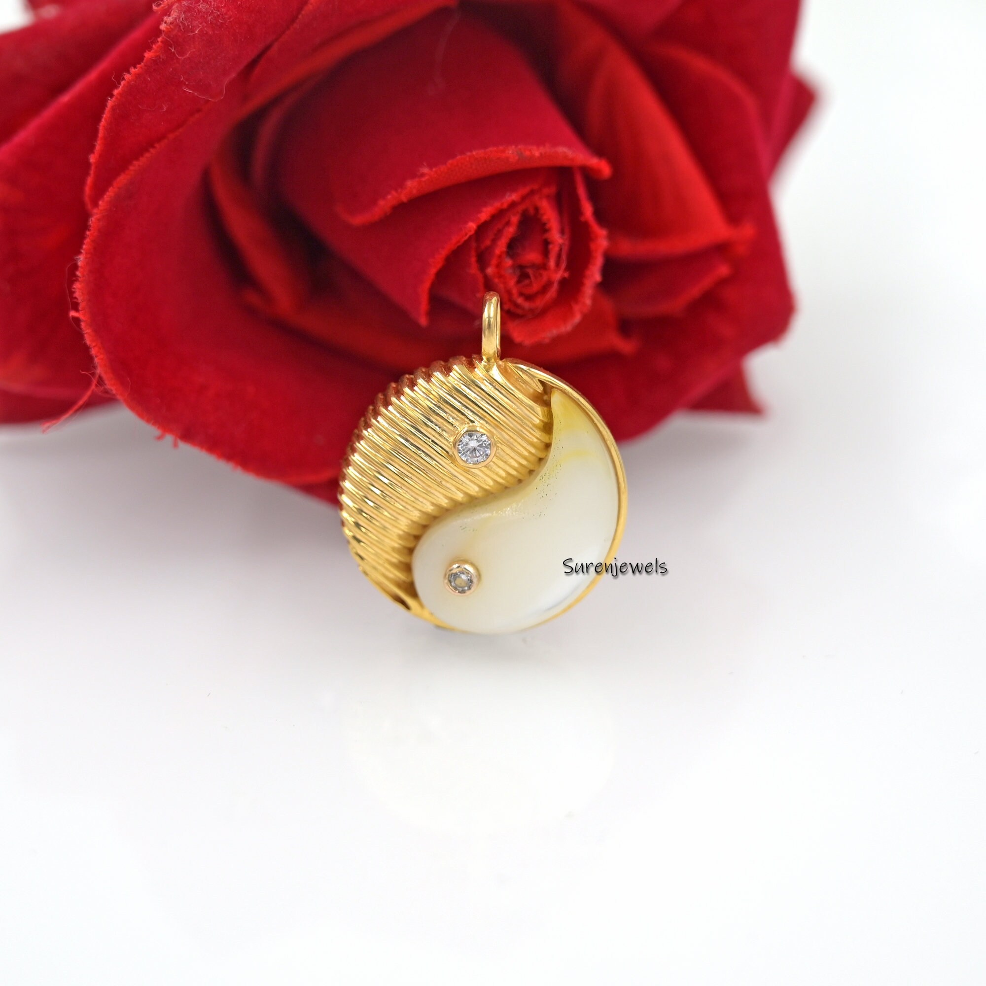 Handmade 14K Gold Yin Yang Pendant: Moissanite Spiritual Charm - View 7 - Suren Jewels | SKU: SJP1733
