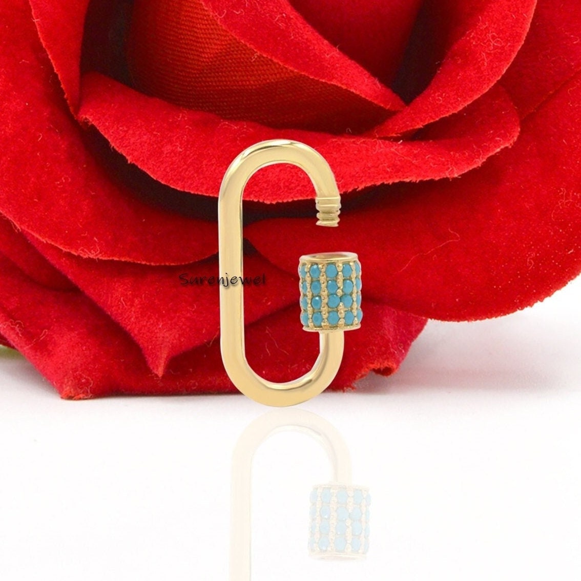 Turquoise Sterling Silver Carabiner Lock: Oval Jewelry Clasp - View 2 - Suren Jewels | SKU: SJC07-SLWGTQ-30M