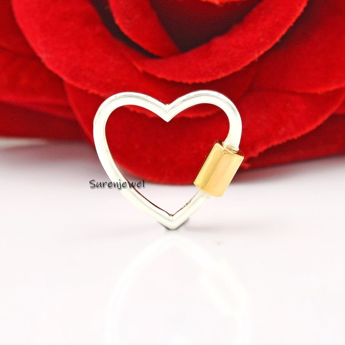 925 Silver Heart Carabiner Lock: Plain Screw Clasp (20MM) - Suren Jewels | SKU: SJC27-SLNSYG-20M