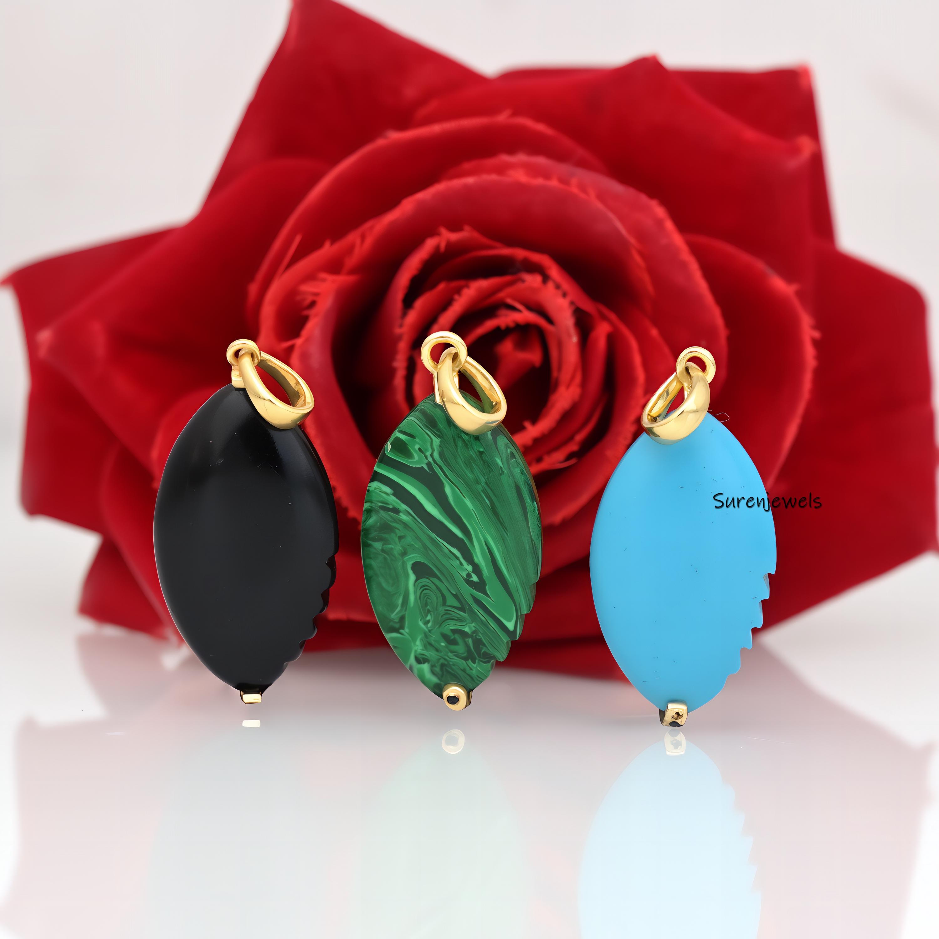 14k Gold Gemstone Cowrie Shell Pendant: Black Spinel & CZ - View 2 - Suren Jewels | SKU: SJP1790-SLYGBOCZPBS