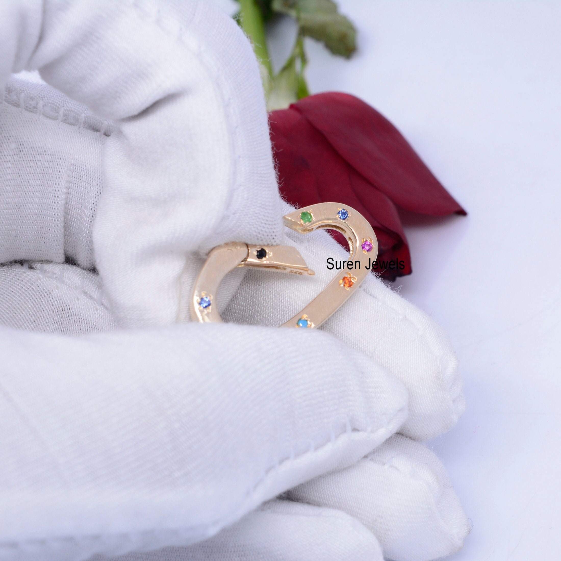 9K Gold Sapphire Charm Lock: Designer Jewelry Connector Clasp - Suren Jewels | SKU: SJP702-SLYGMTCS