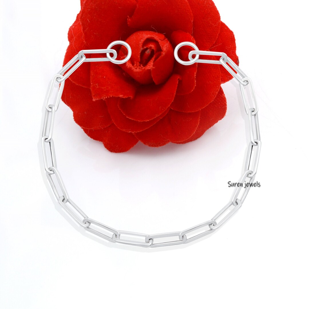 925 Silver Paper Clip Chain Bracelet Silver Paperclip Chain Etsy