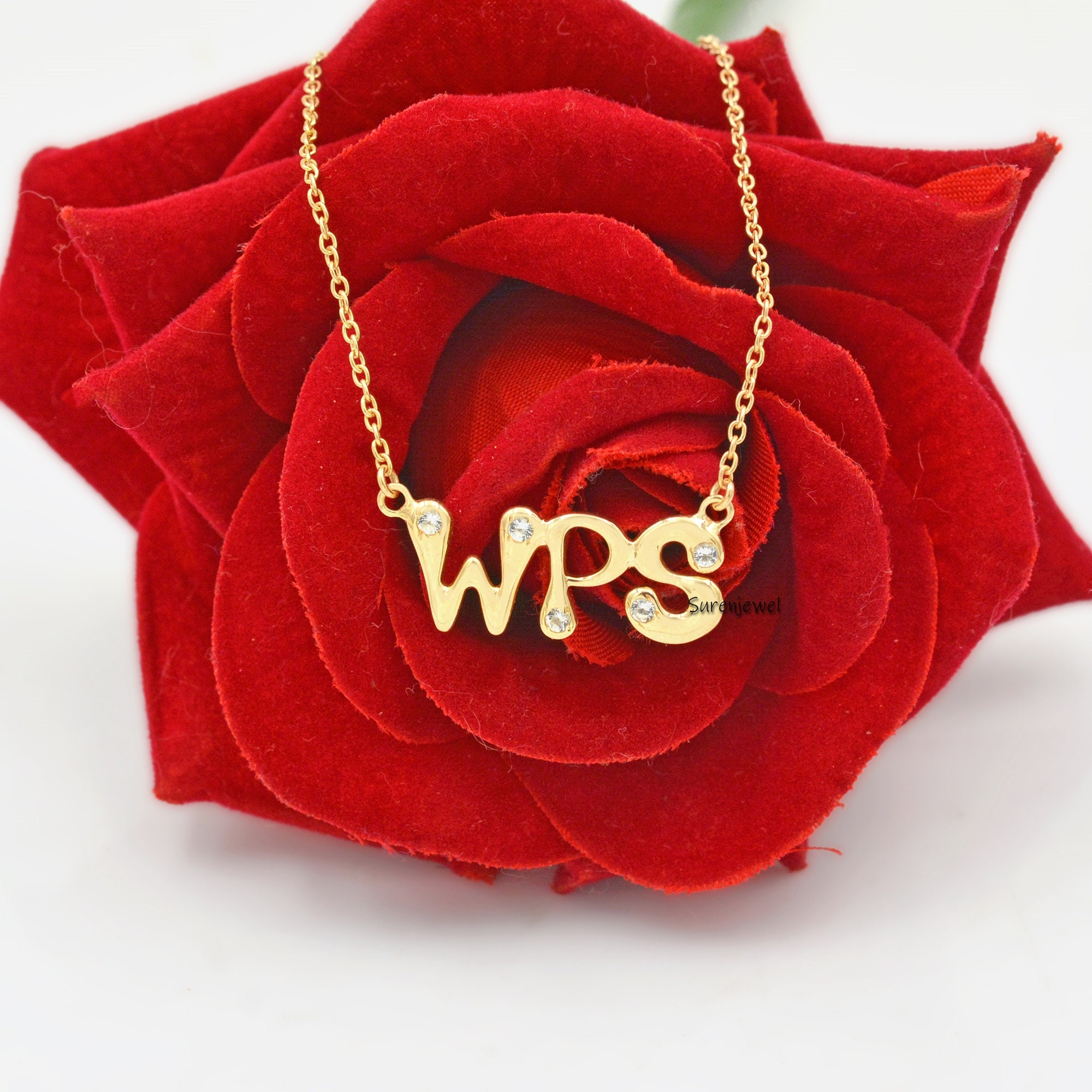 14K Gold Bubble Letter Pendant: White Topaz Initial Necklace - View 4 - Suren Jewels | SKU: SJN569-SLYGWT-18I