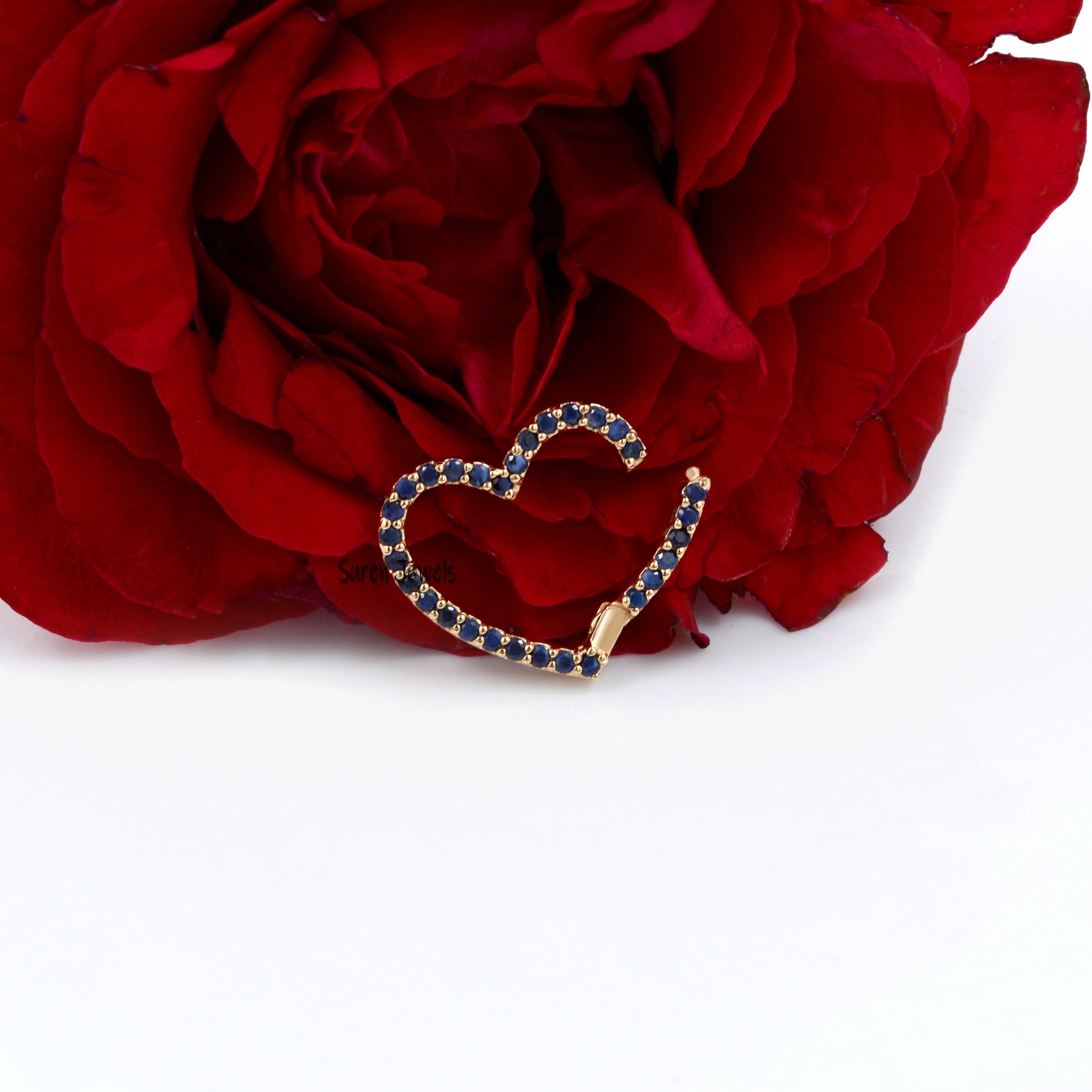 14K Solid Gold Heart Charm Enhancer: Pink Sapphire Gemstone Holder - View 3 - Suren Jewels | SKU: SJP536-SLYGPSP