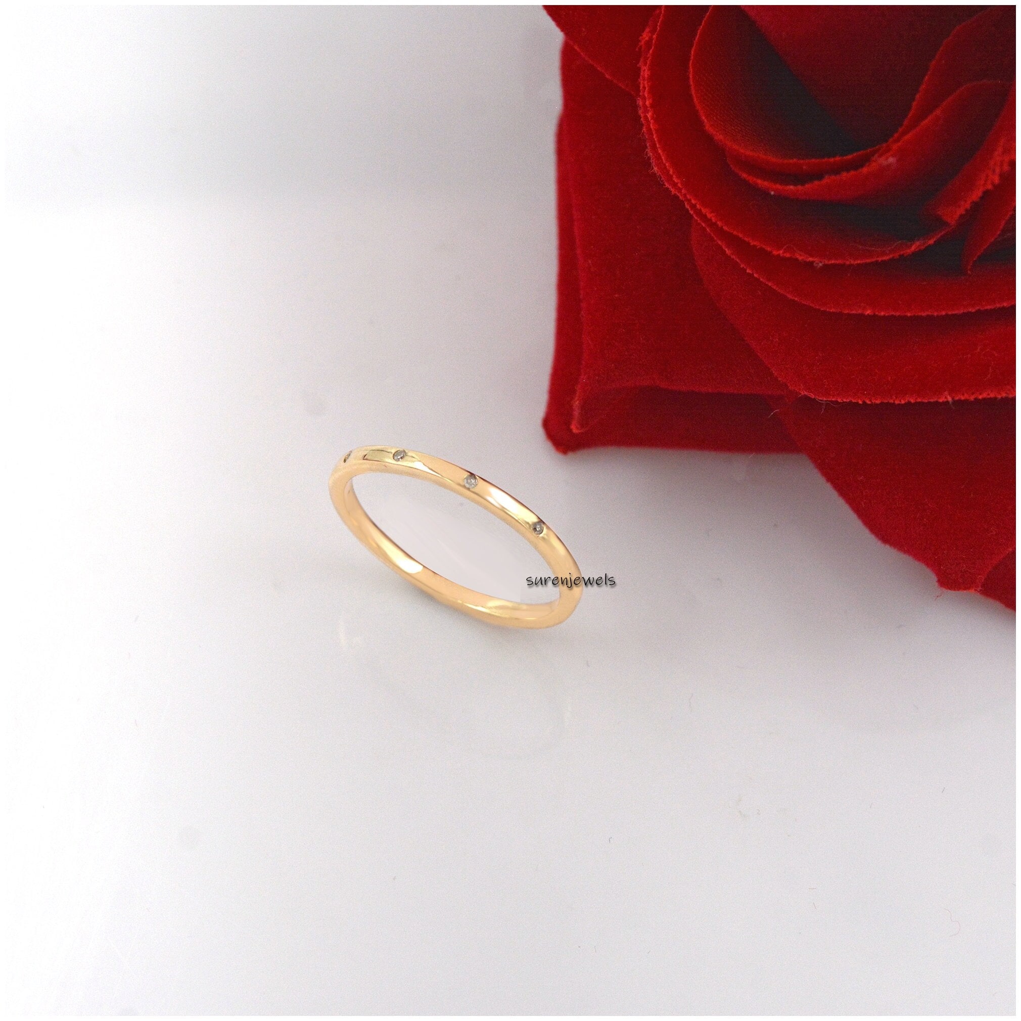 Flush Set Diamond Wedding Band: 925 Silver Eternity Ring - Suren Jewels | SKU: SJR08-SLYGDI-5S/SJR911-SLYGDI-10
