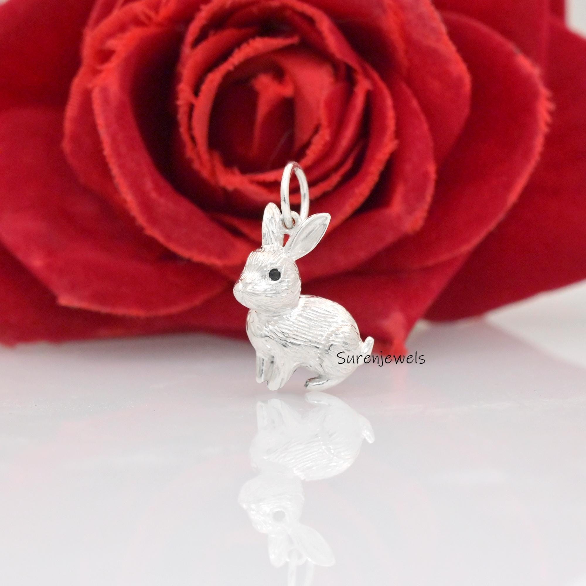 14K Gold Textured Rabbit Pendant: Designer Animal Charm - View 3 - Suren Jewels | SKU: SJP4505-SLNSBKCZ-25M,SJP4530-SLRGBKCZ-