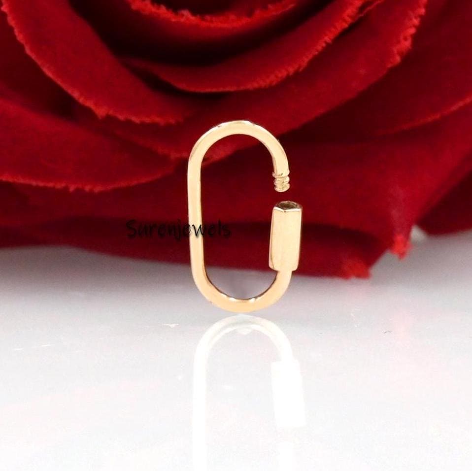 9K/14K Gold Carabiner Lock: Handmade Pendant Connector (16MM) - Suren Jewels | SKU: SJC173