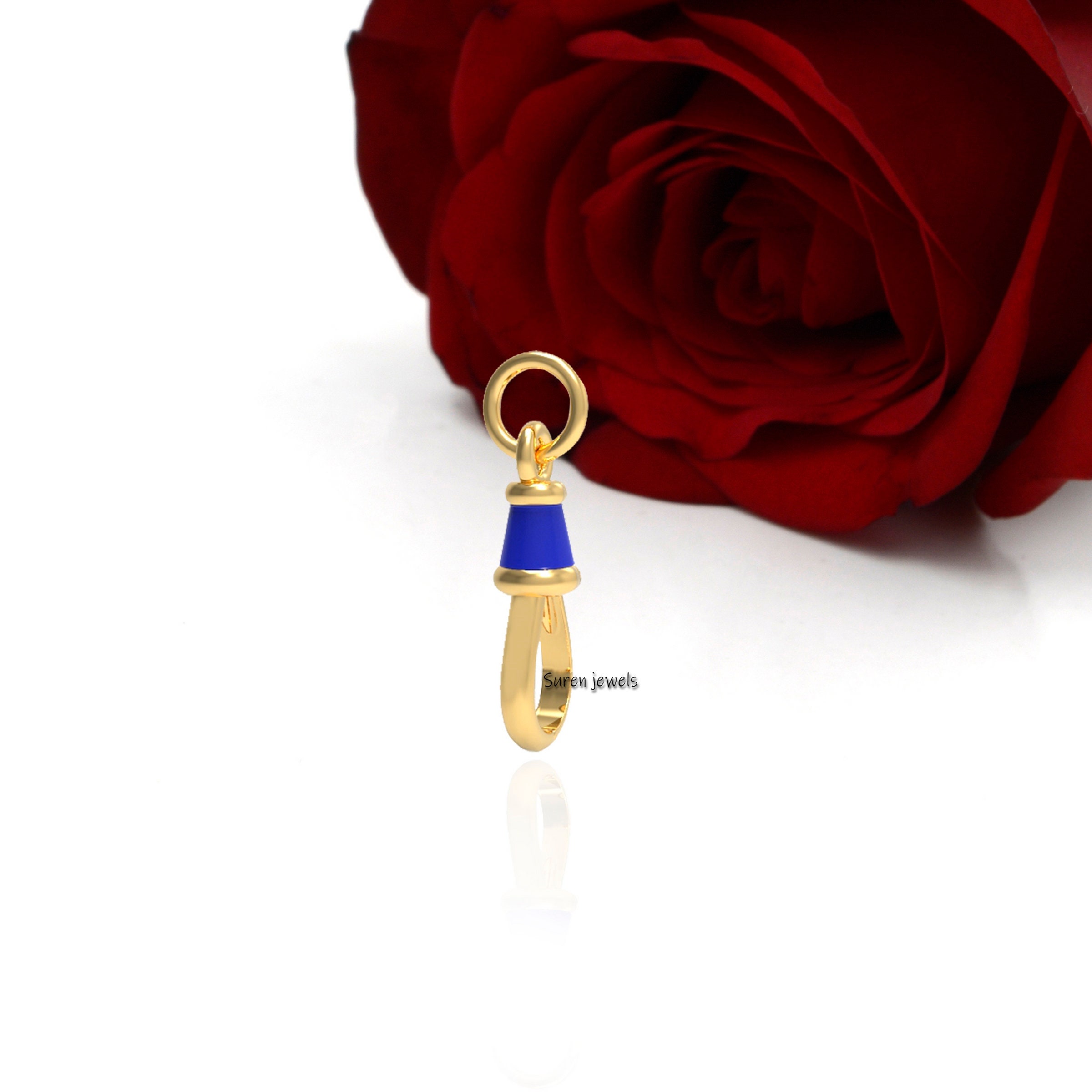 14K Gold Swivel Clasp with Enamel: Charm Holder Pendant - View 3 - Suren Jewels | SKU: SJF09-9KYGELR