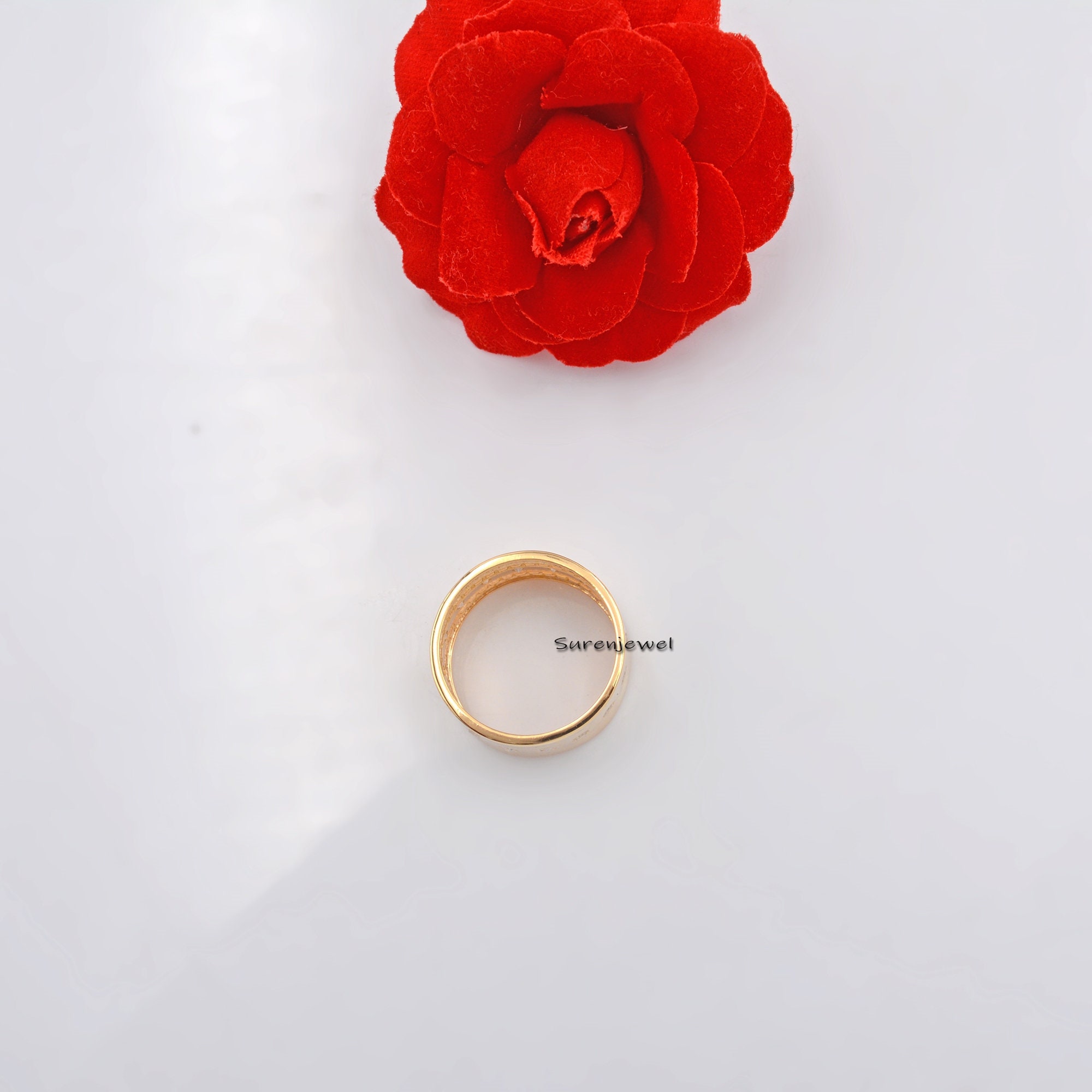 14k Gold Plated Diamond Cigar Ring, Wide 925 Silver Band - View 6 - Suren Jewels | SKU: SJR41-SLYGDI