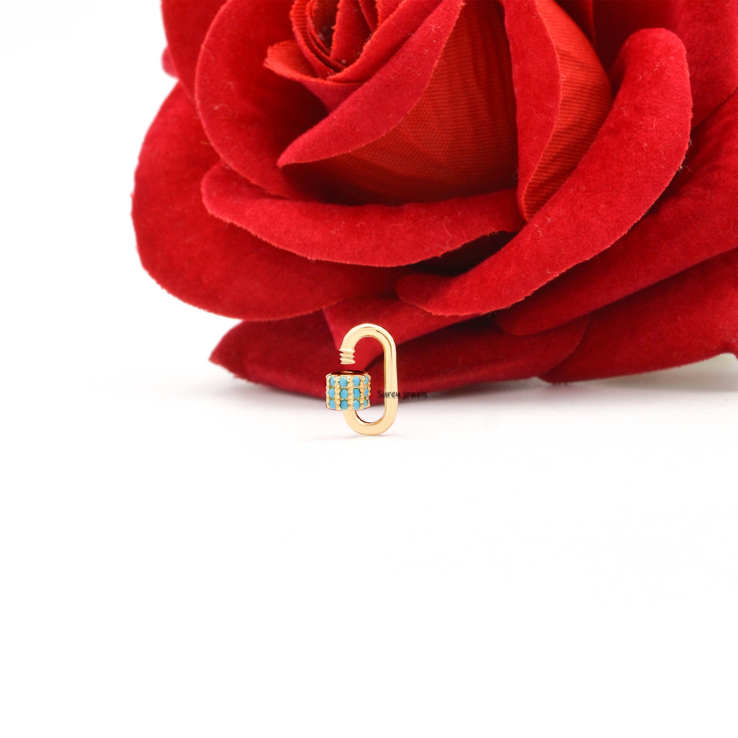 14k Gold Ruby Carabiner Lock, Dainty Charm Lock (12x6MM) - View 7 - Suren Jewels | SKU: SJC132-