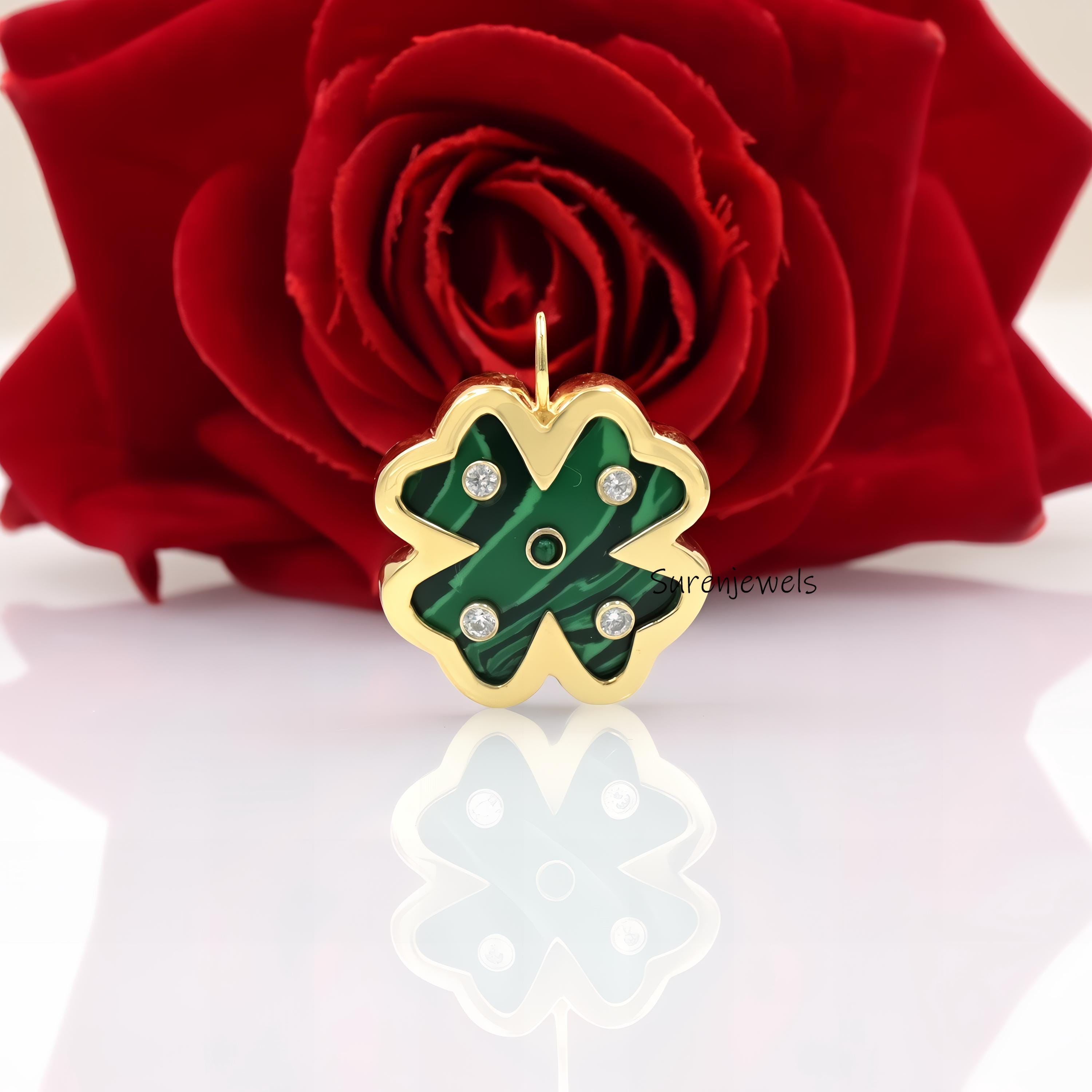 14K Gold Gemstone Clover Pendant: Four Leaf Clover Jewelry - View 5 - Suren Jewels | SKU: SJP1688